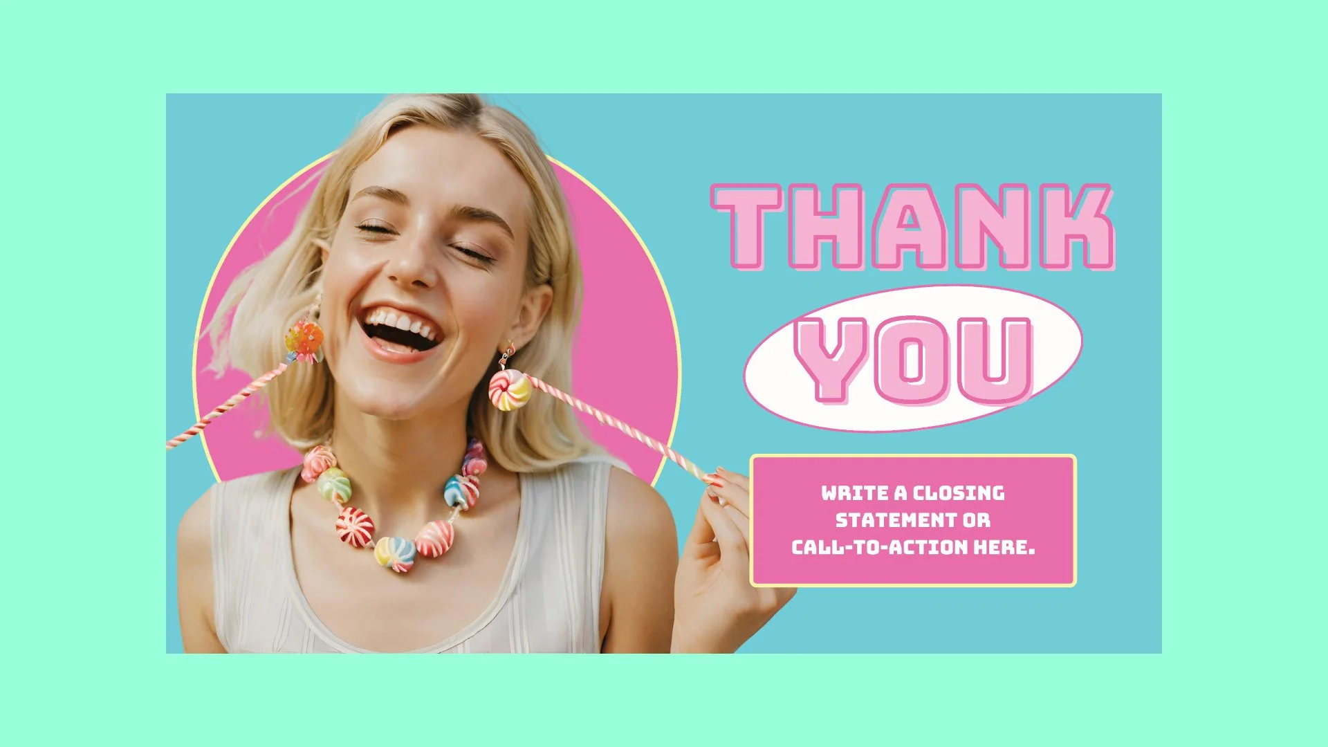 Thank you page of the "June is a Candy Month" presentation, adorned with charming candy illustrations, expressing gratitude in a playful manner.