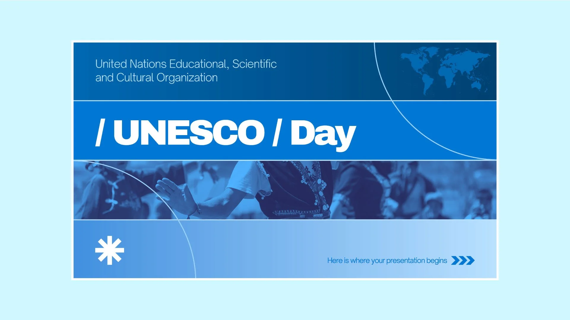 Cover page of UNESCO Day presentation for the United Nations Educational, Scientific, and Cultural Organization, designed by Quirk Design Studio
