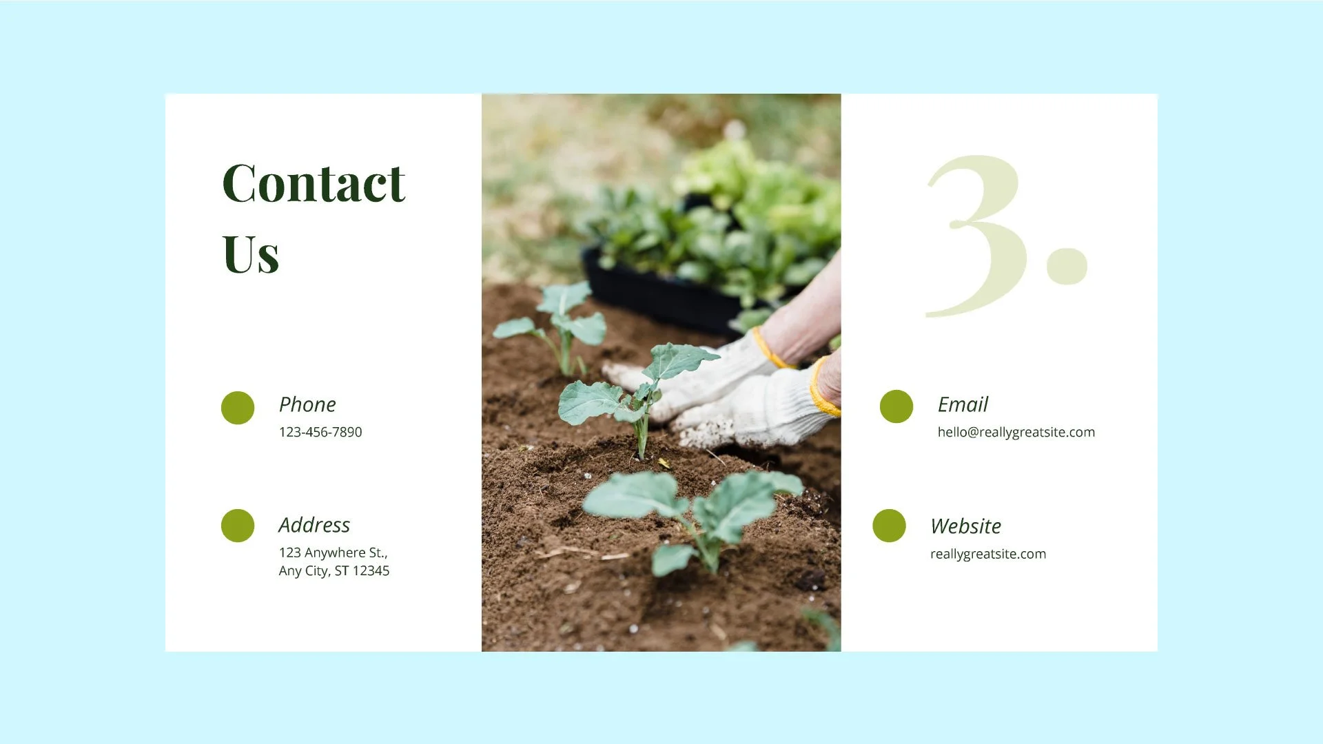 Contact Us page of Agribusiness Newsletter presentation, featuring clean and professional design by Quirk Design Studio