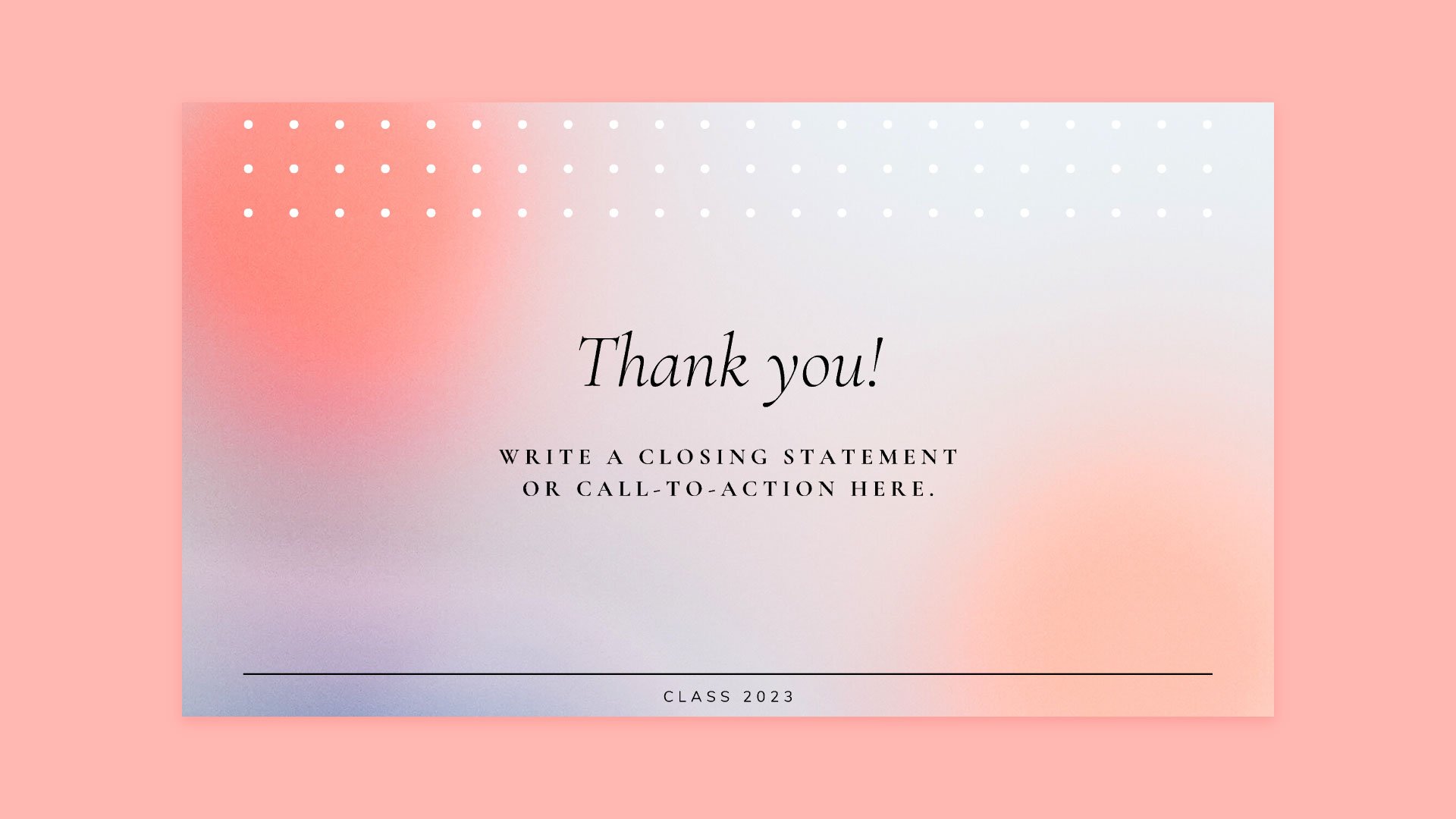 Thank You page from the Classic Minimal Yearbook presentation, featuring an elegant, minimalist gradient background as a closing note