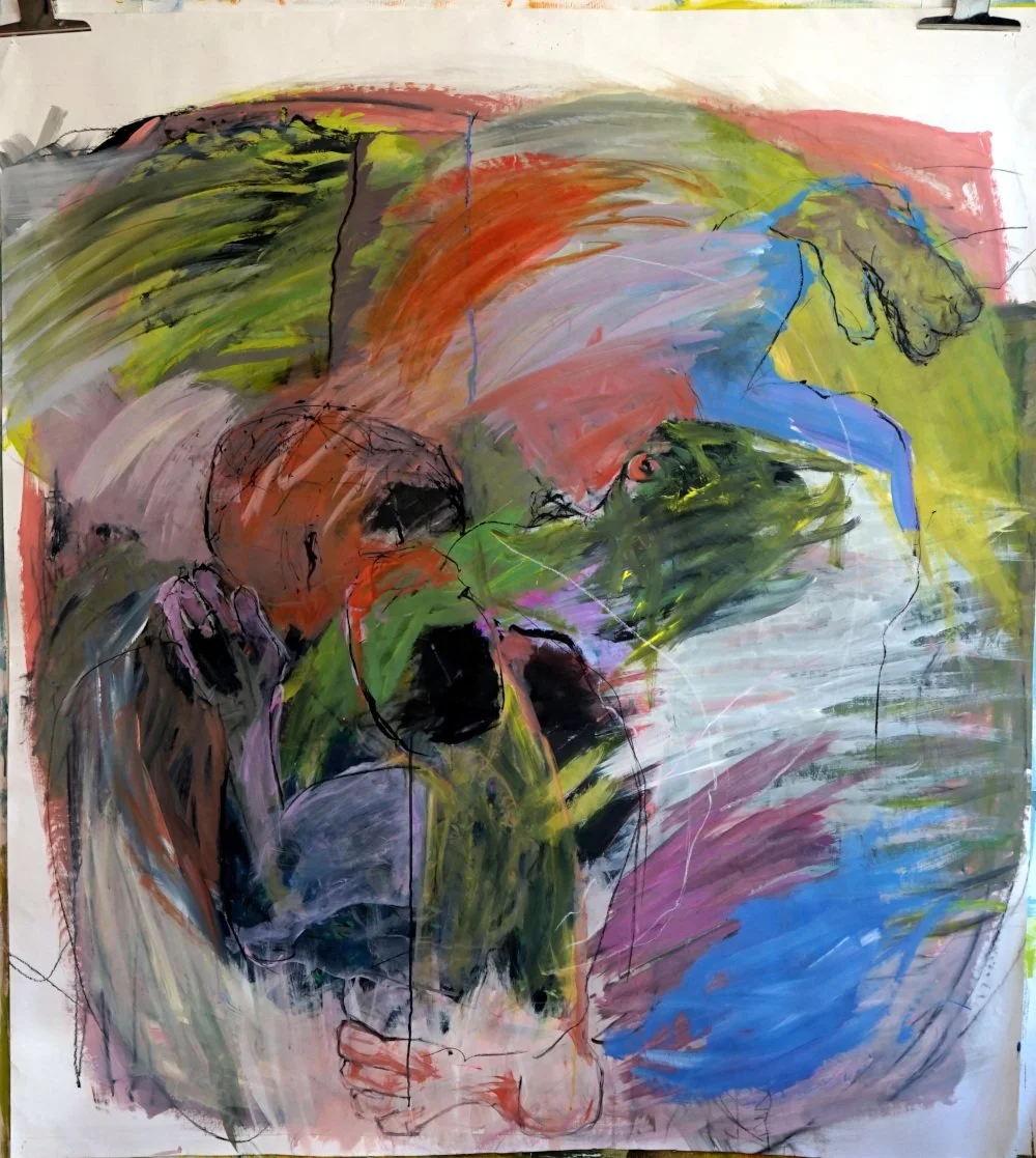 Pegasus der seinen Lauf beendet hat 2025, Acryl auf Papier, 167 x 150 cm