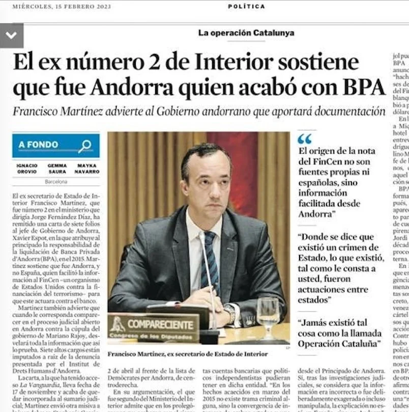 The former number 2 of the Interior Ministry claims that it was Andorra that ‘finished off’ BPA 