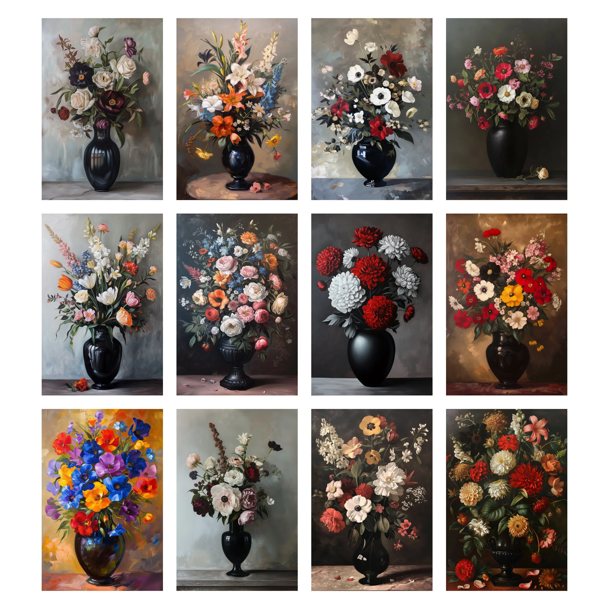 Introducing Our New Floral Still Life Series: Oil Paintings of Flowers in Black Vase