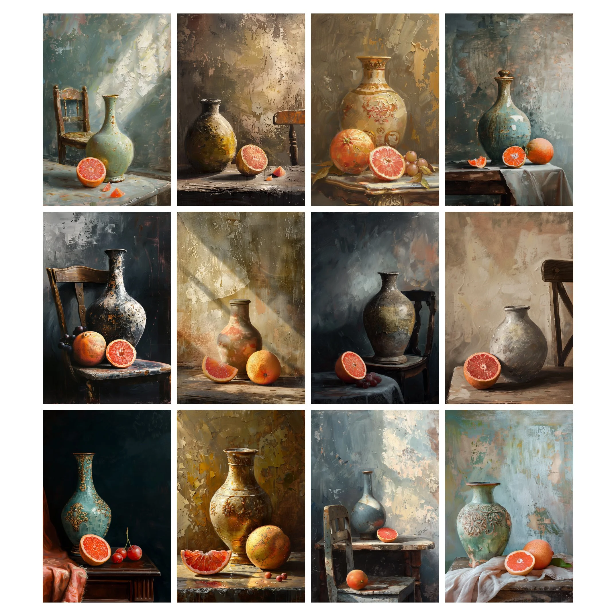 Antique Vase and Grapefruit on the Table