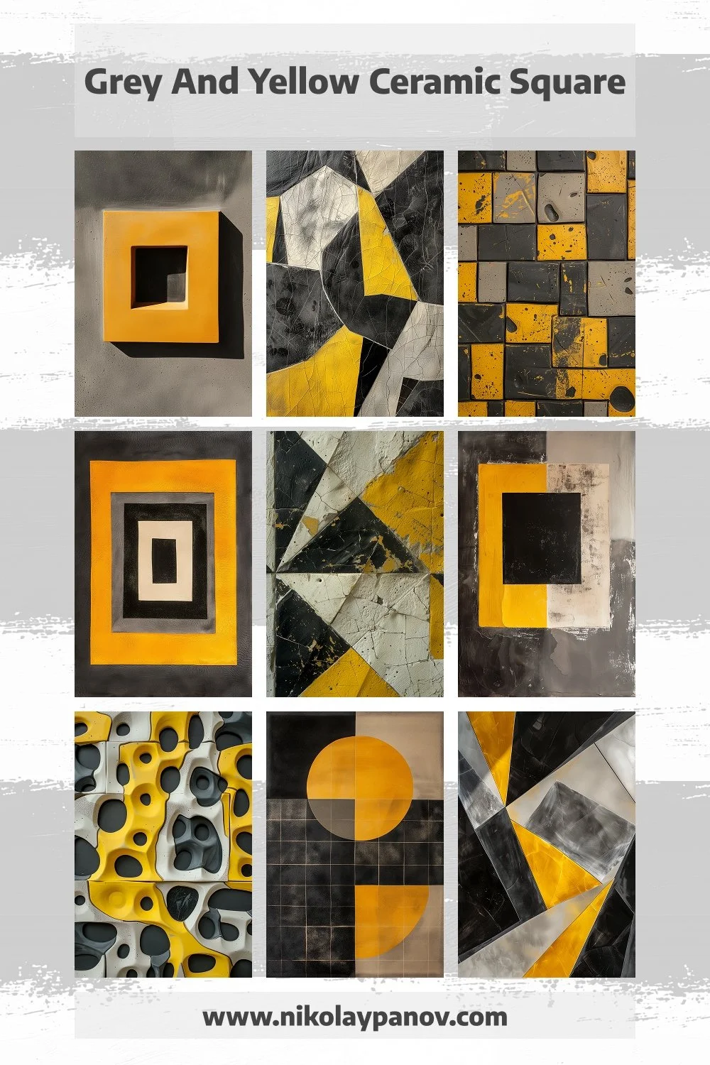Abstract Printables with Grey and Yellow Ceramic Squares