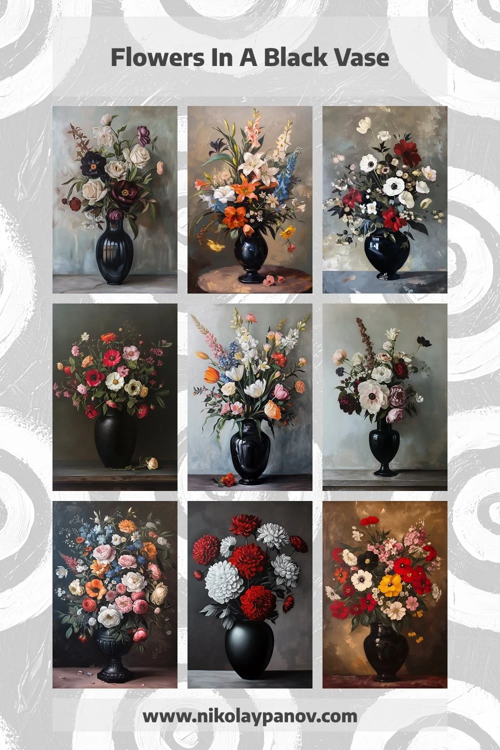 Transform Your Home Space with Floral Still Life Art: Oil Paintings of Flowers in Black Vase