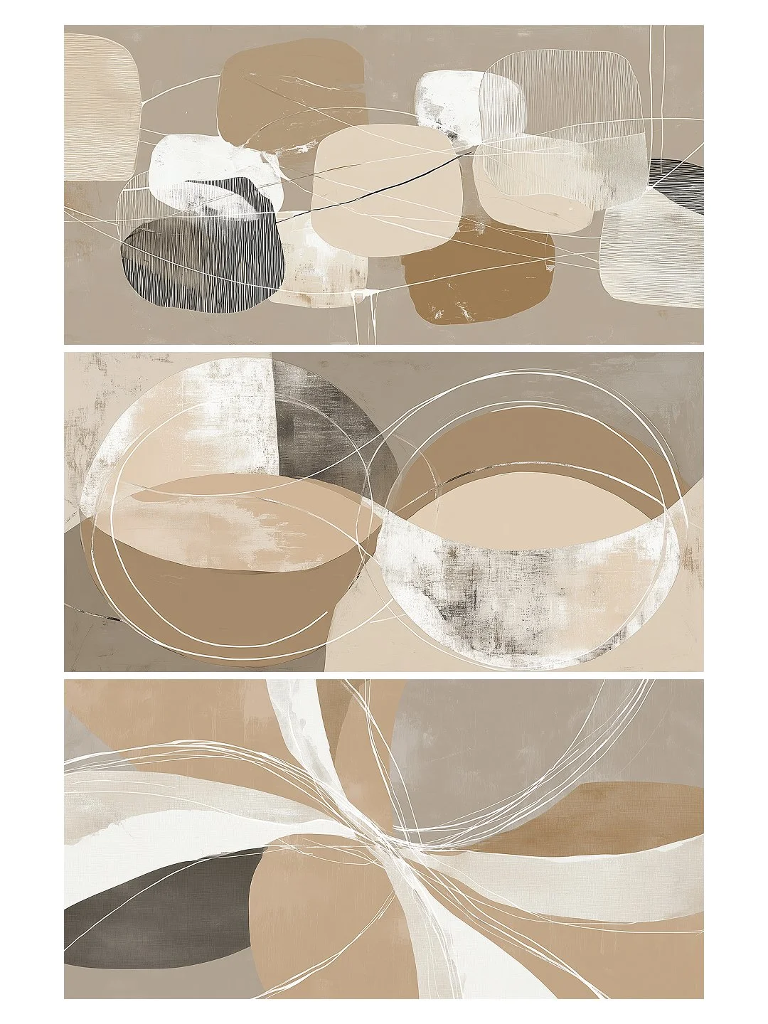 024 Warm Taupe and  Soft Sand, Set of Three Oversized Art Prints