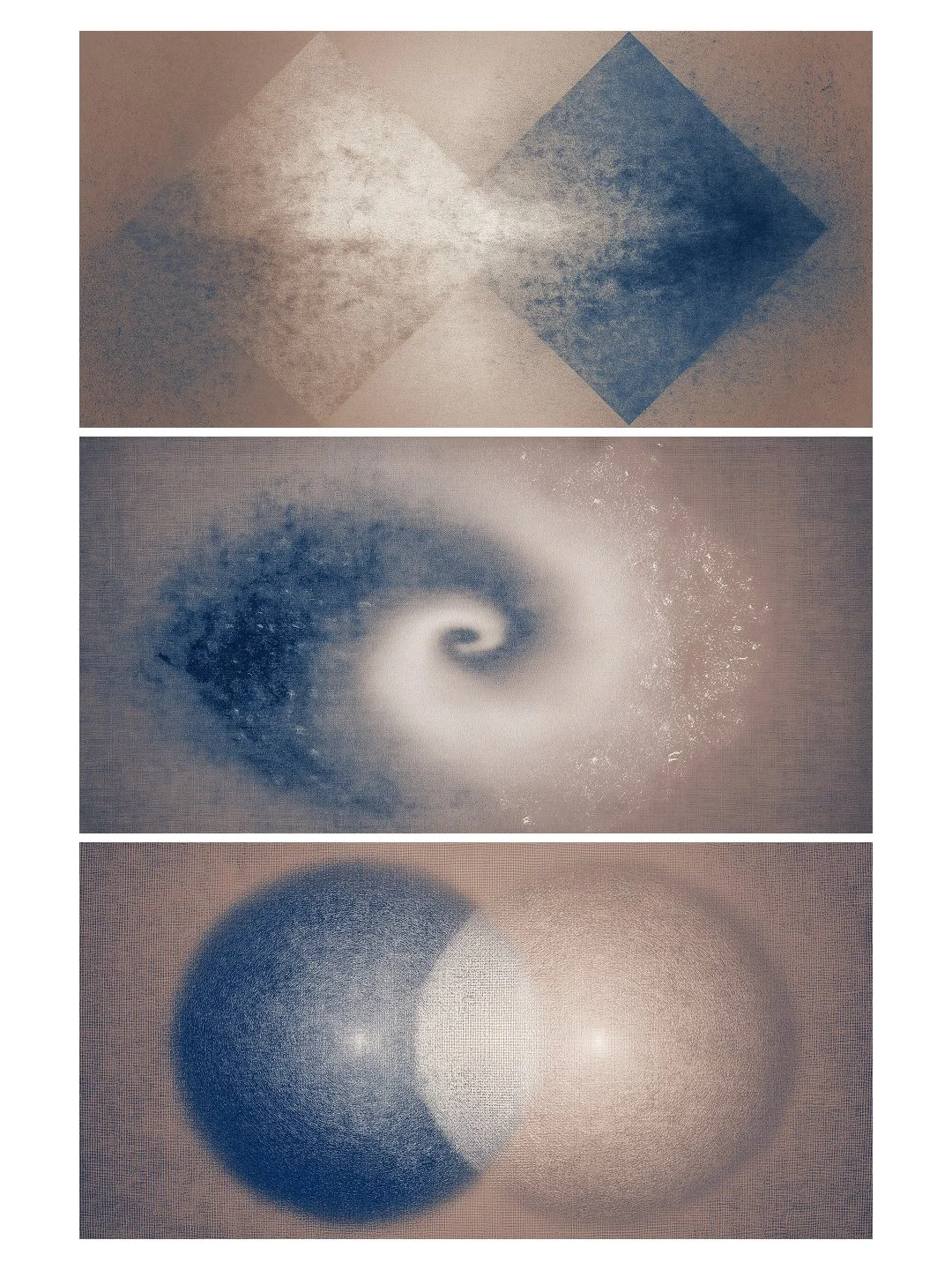 030 Deep Indigo and Muted Taupe, Set of Three Oversized Art Prints