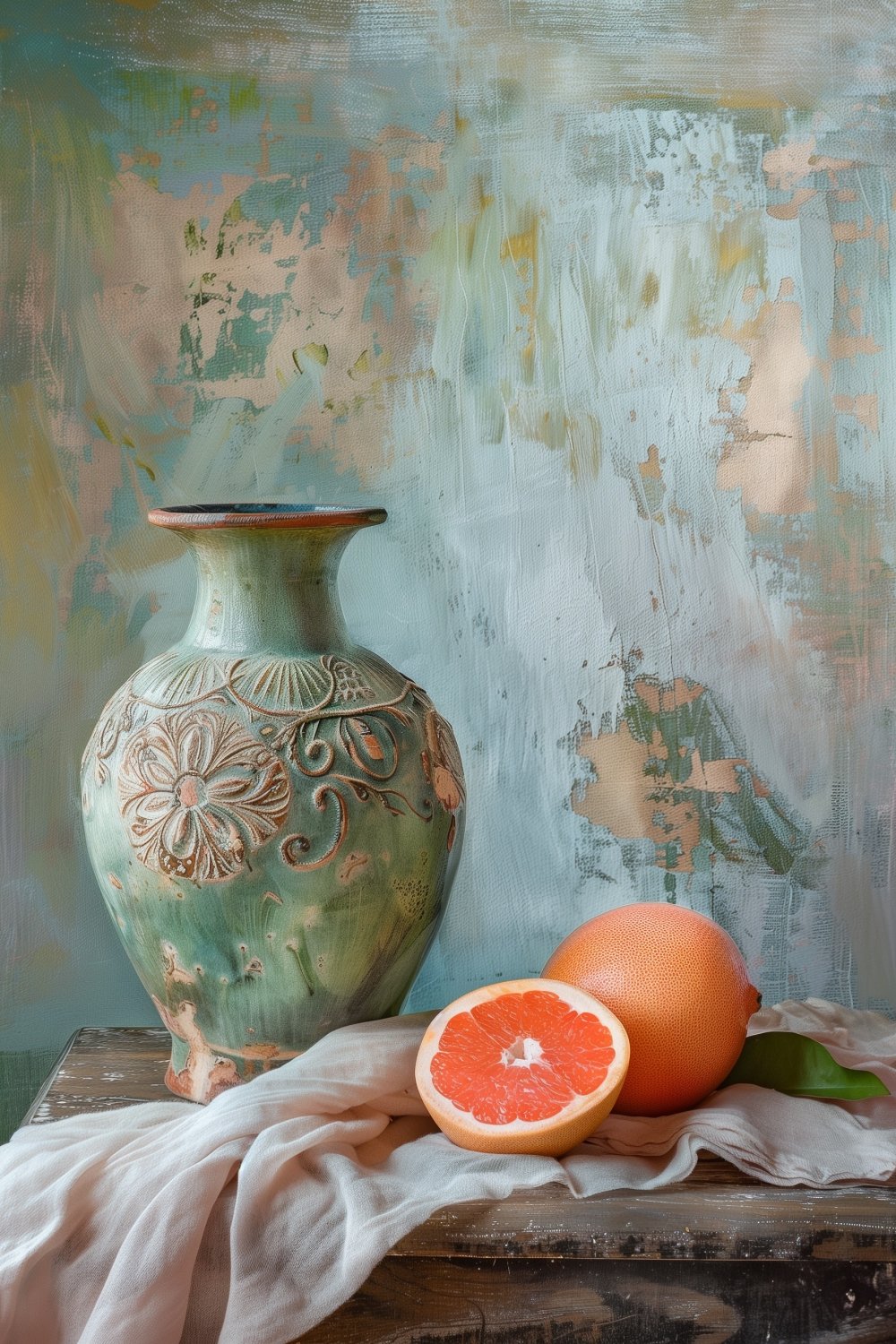 516 Antique Vase and Grapefruit on the Table.jpg