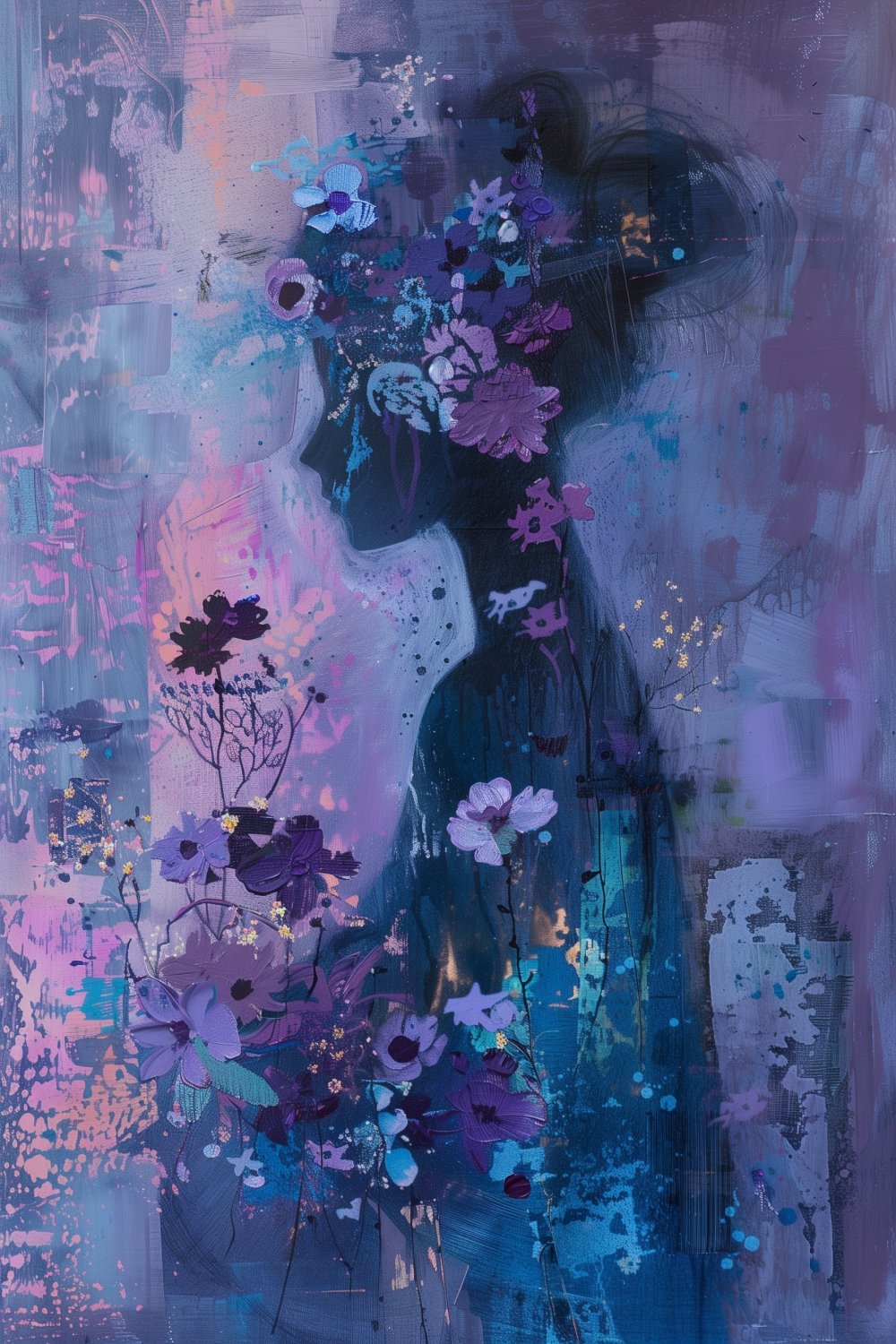 454 Abstract Female Figure With Flowers
