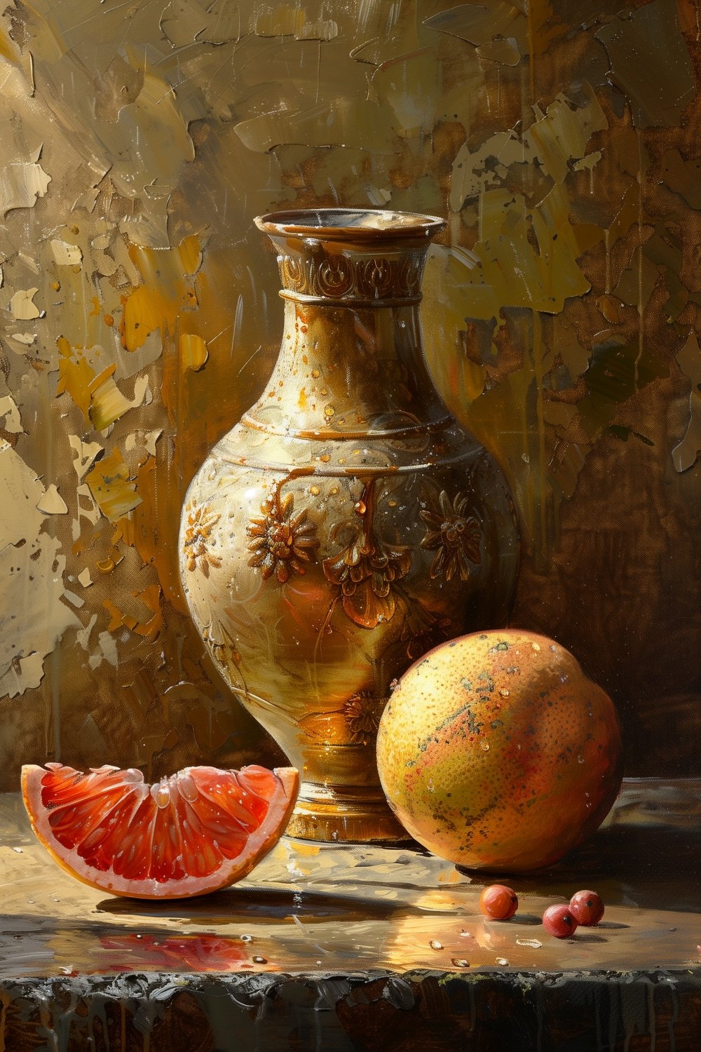 514 Antique Vase and Grapefruit on the Table.jpg