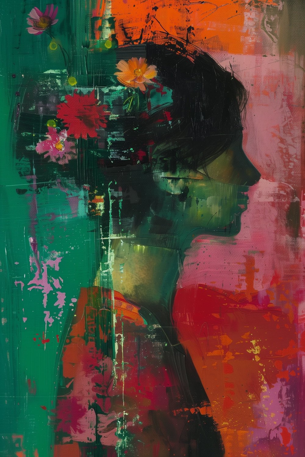 447 Abstract Female Figure With Flowers