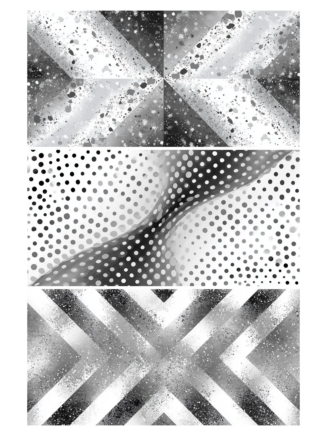 037 Deep Charcoal and Luminous Whites, Set of Three Oversized Art Prints