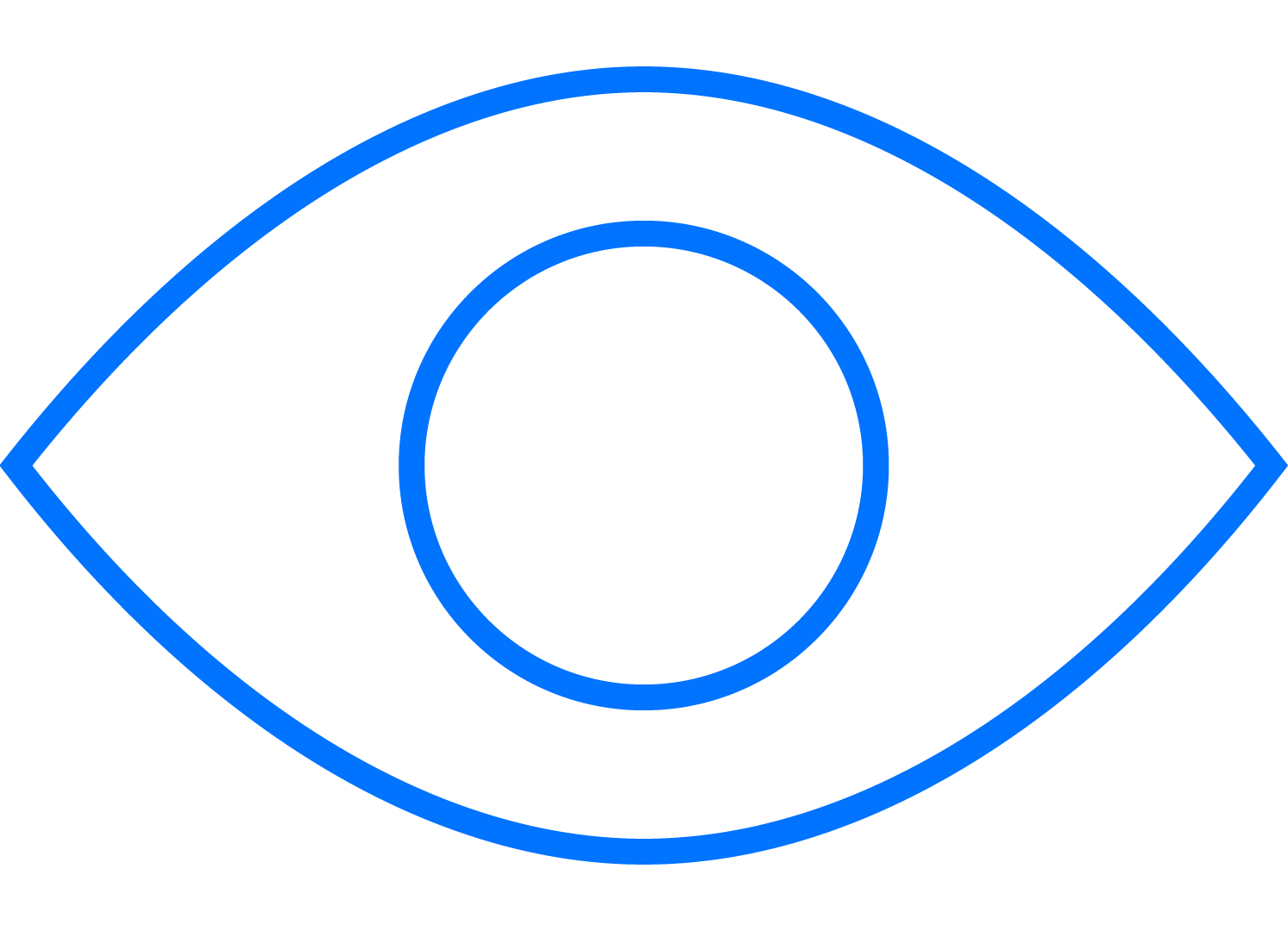 A stylised eye symbol, blue outline, and a smaller blue circle in the center.