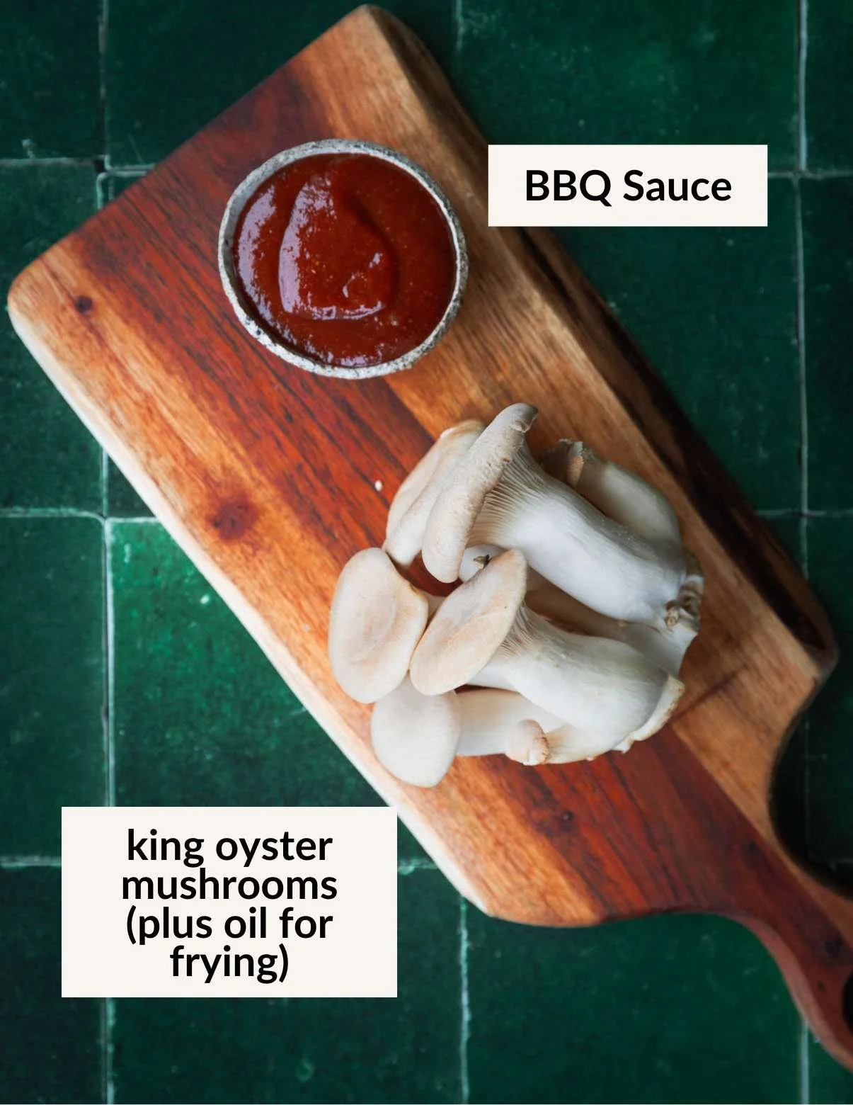 Ingredients for vegan pulled pork with king oyster mushrooms.