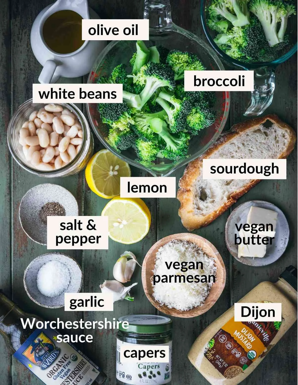 ingredients for roasted broccoli caesar salad