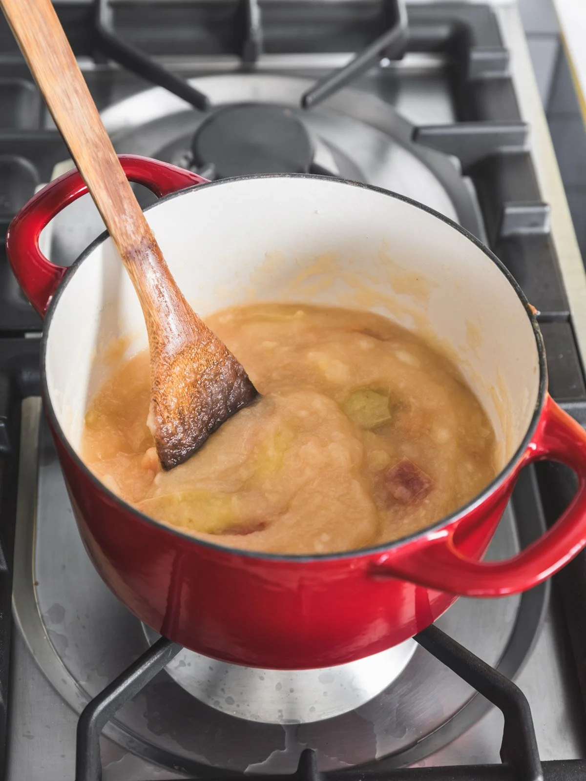 apple sauce from wild apples in a pot.