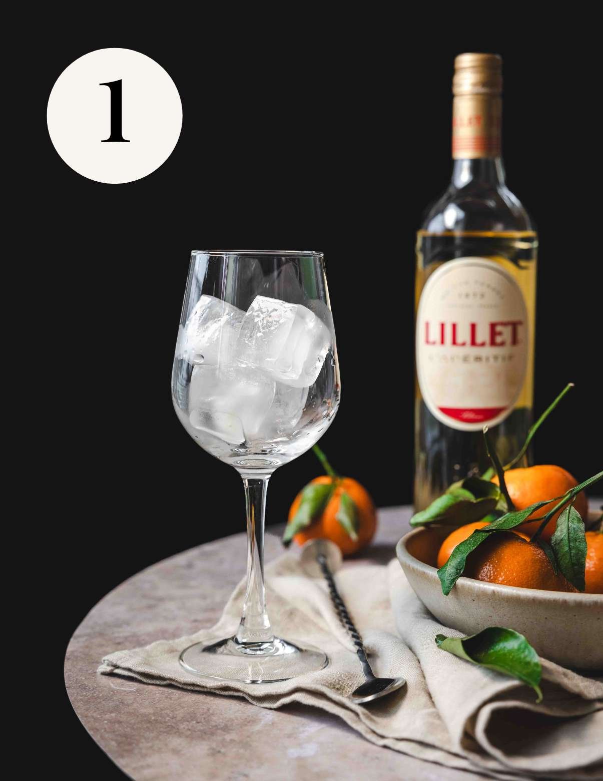 ice cubes in a wine glass