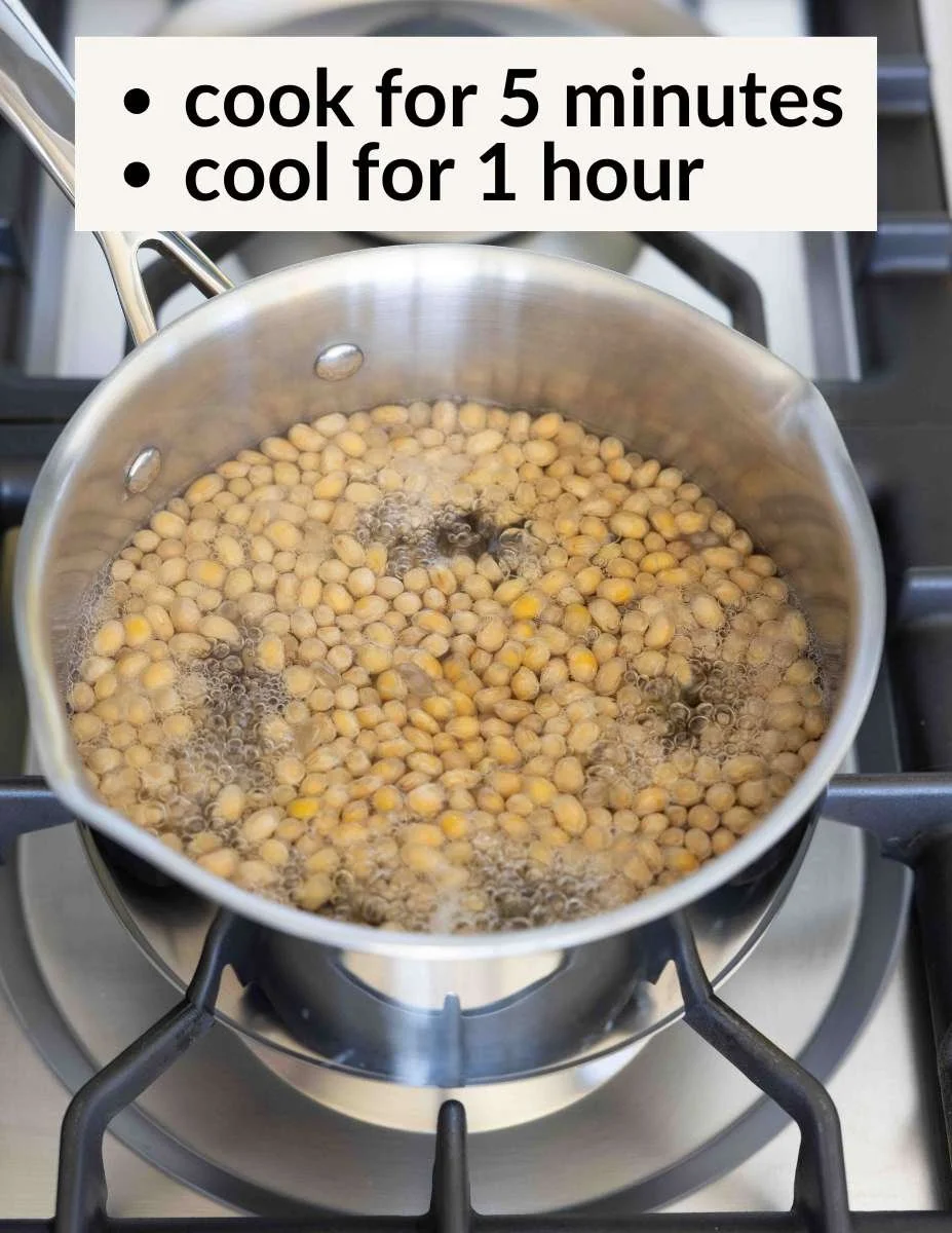 simmering soy beans in a pot