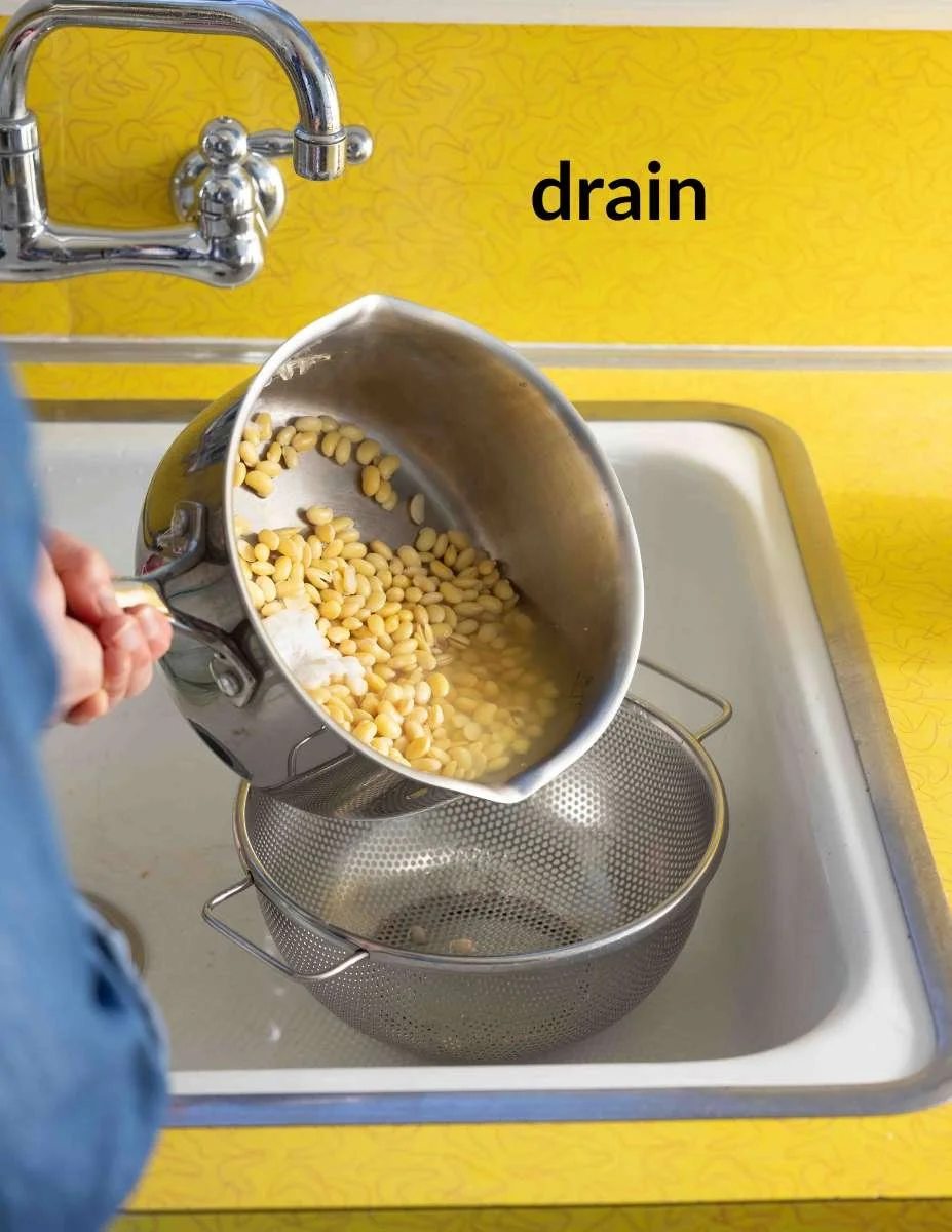drain the soybeans in a colander 