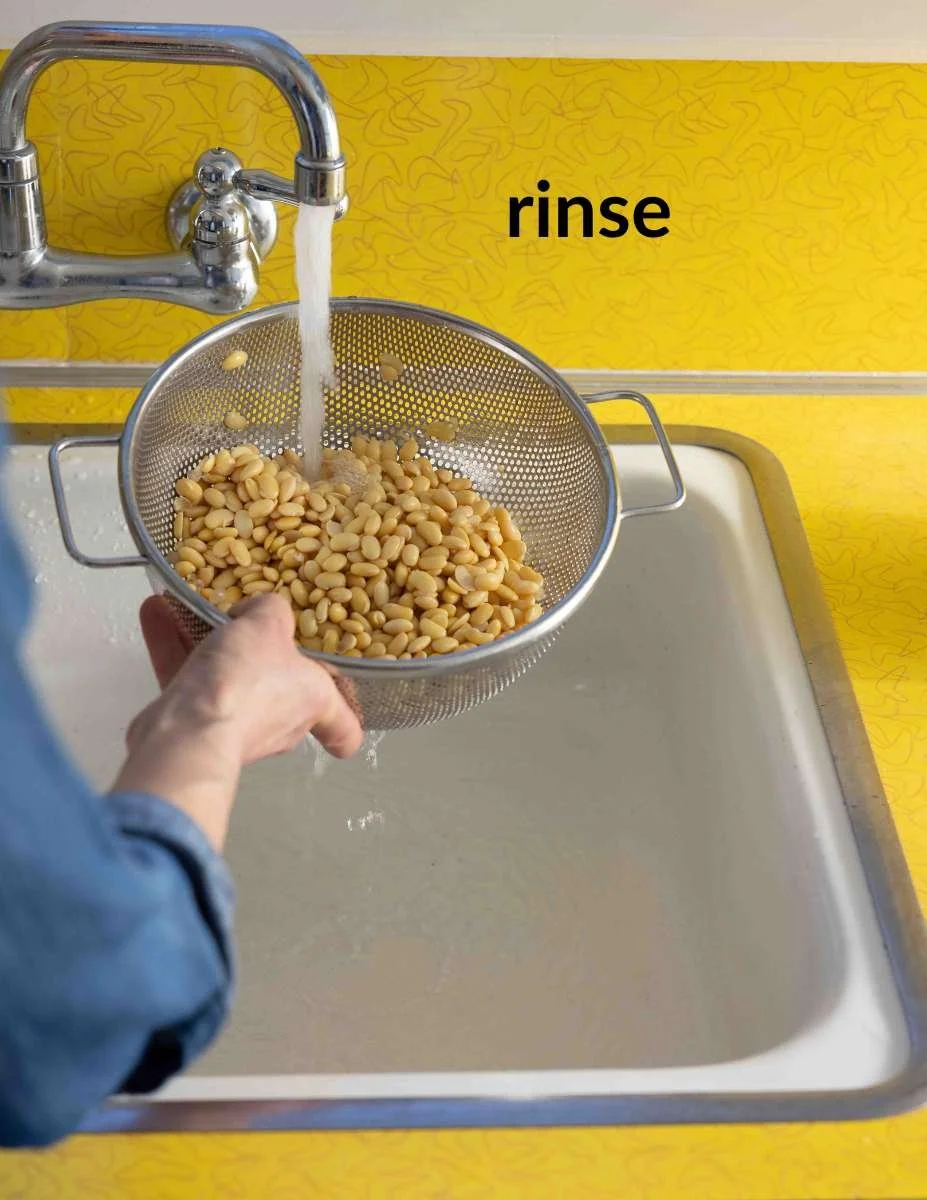 rinse the soybeans in a colander 