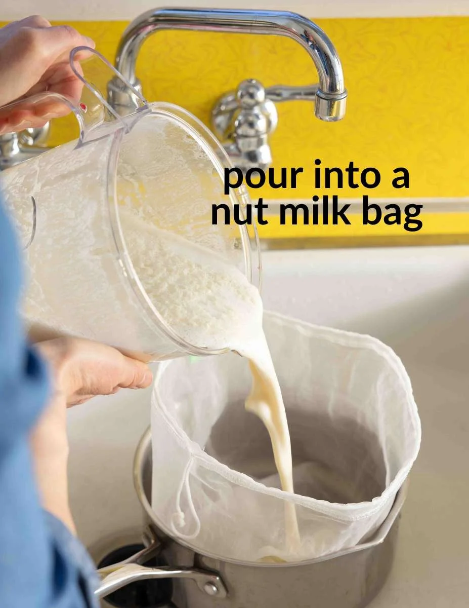 strain the soymilk through a nut milk bag
