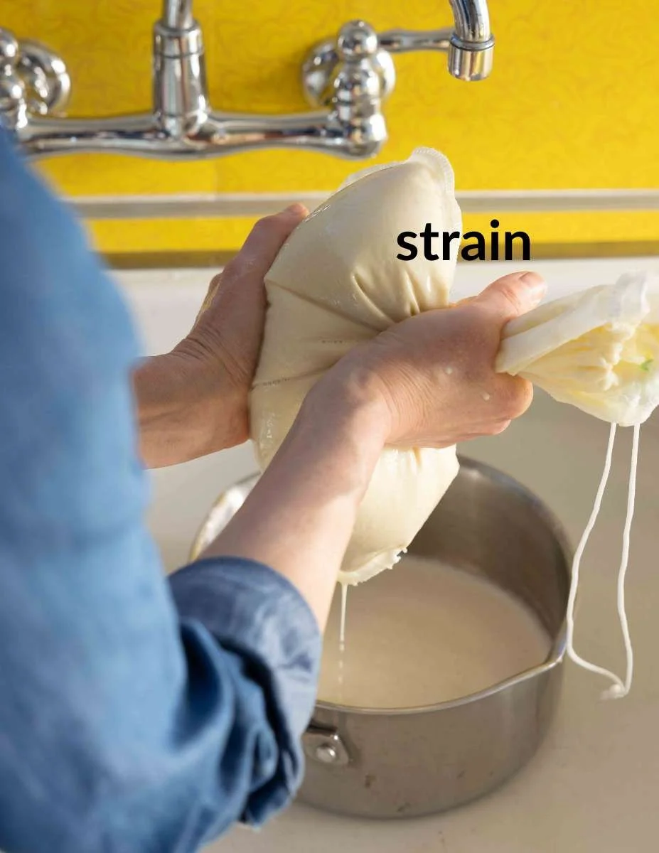 squeeze the soy milk through the bag