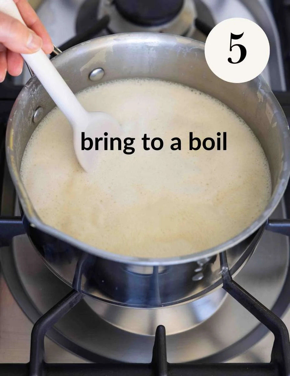 simmering soy milk in a large pot