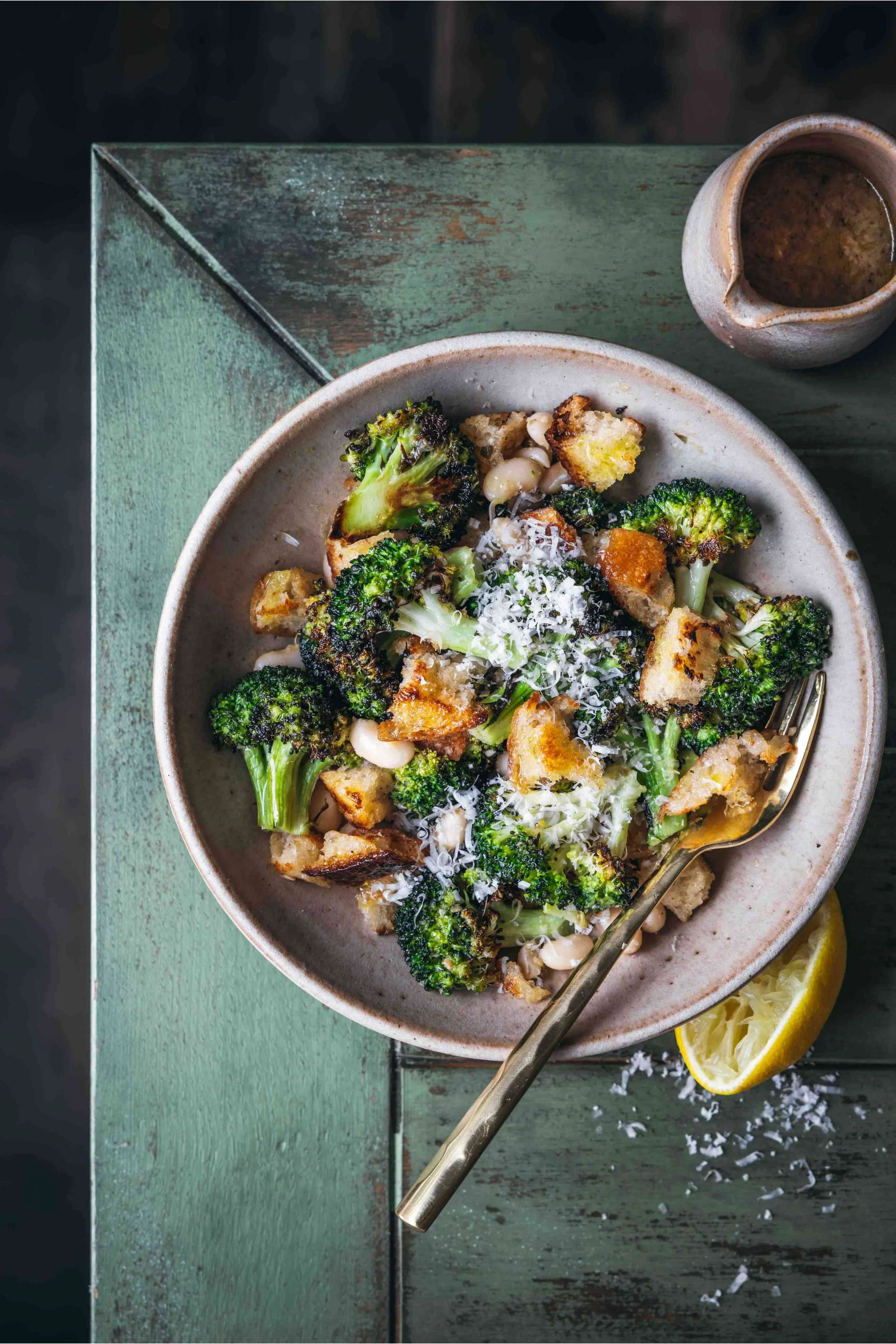 Roasted Broccoli Caesar Salad with Vegan Dressing