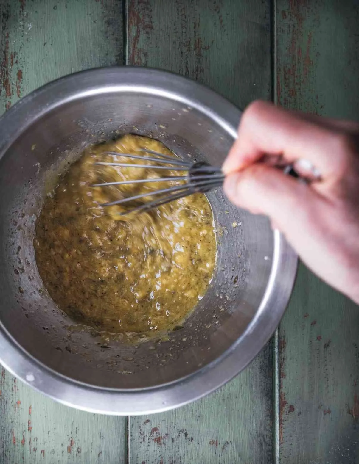 whisking vegan caesar salad dressing