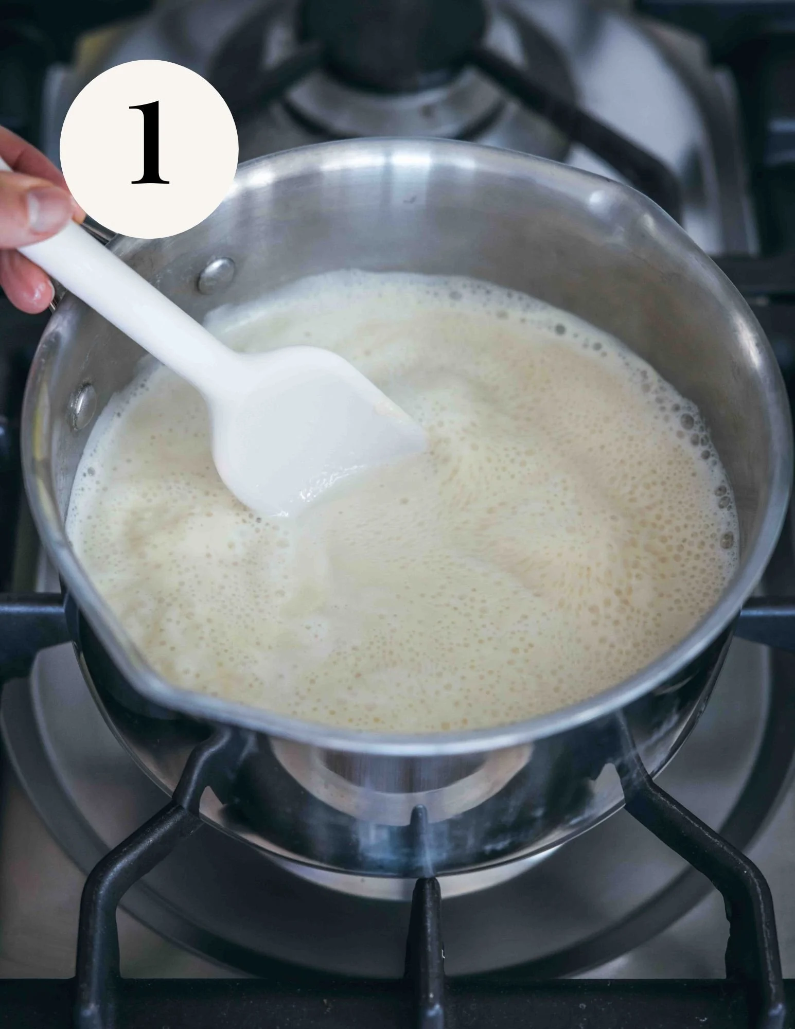 simmering soy milk on the stove top