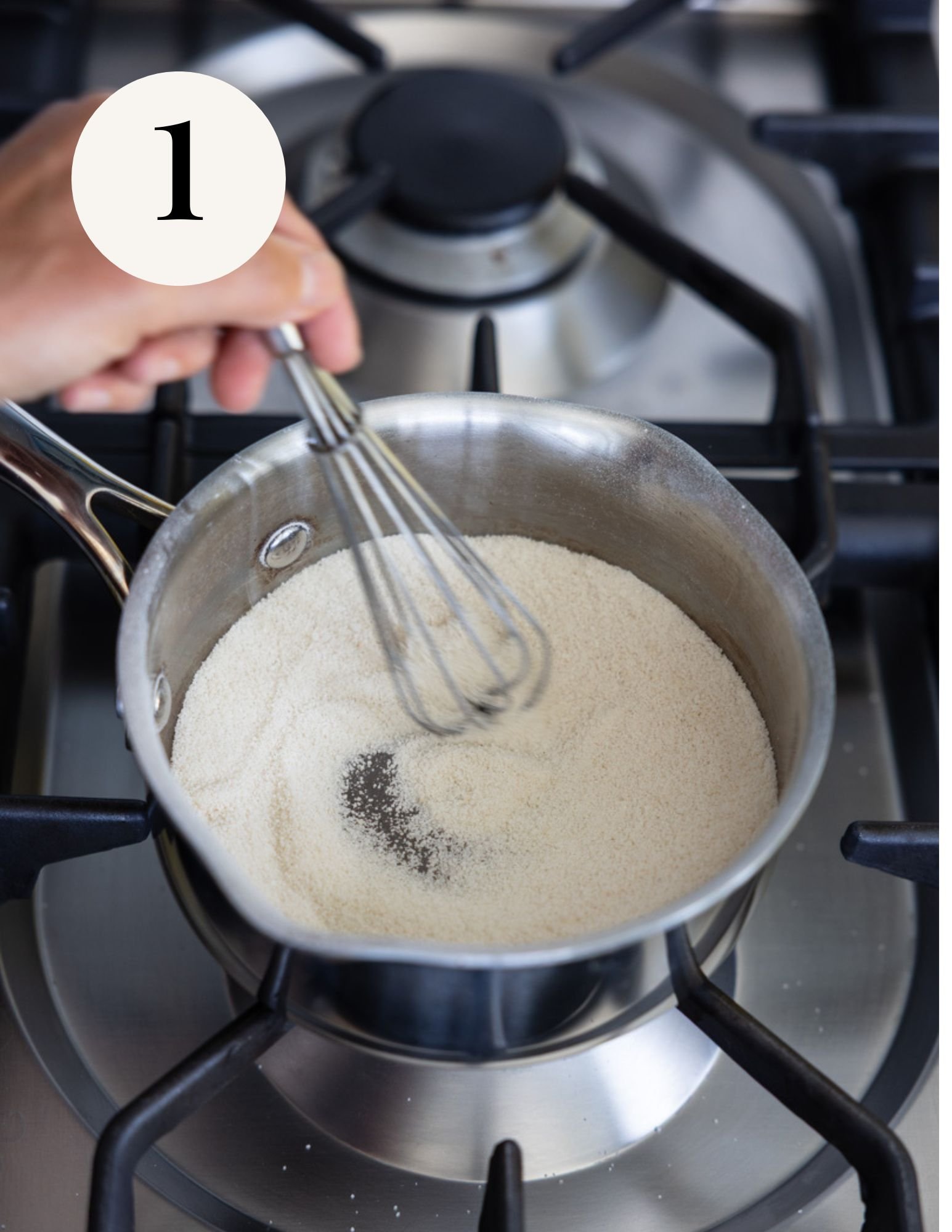 whisking flour, sugar, and salt on the stovetop