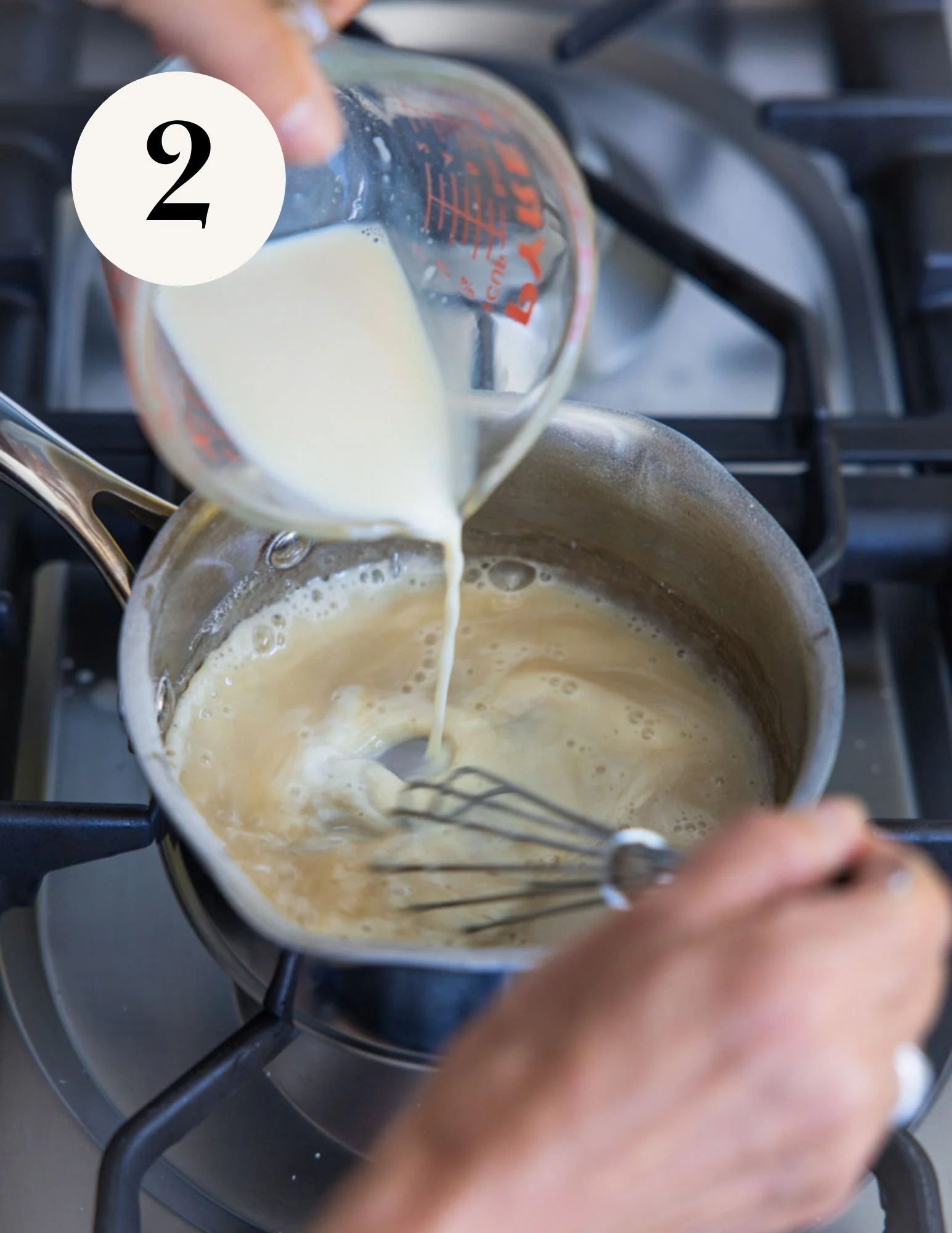 slowly pouring in vegan milk