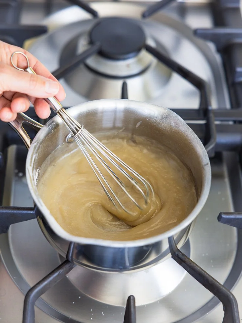 stir until the whisk leaves a trail