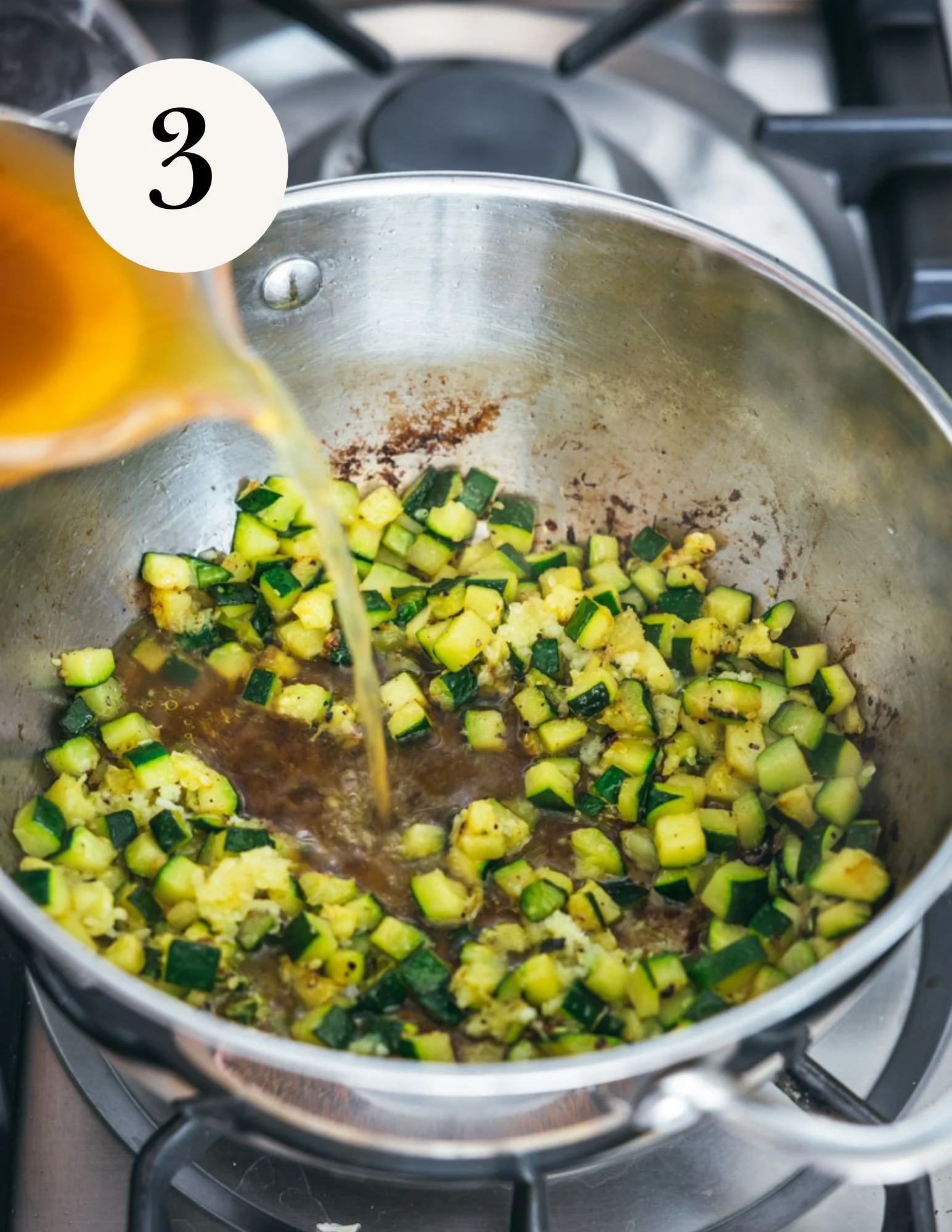 3.	Deglaze the pan with the vegetable broth