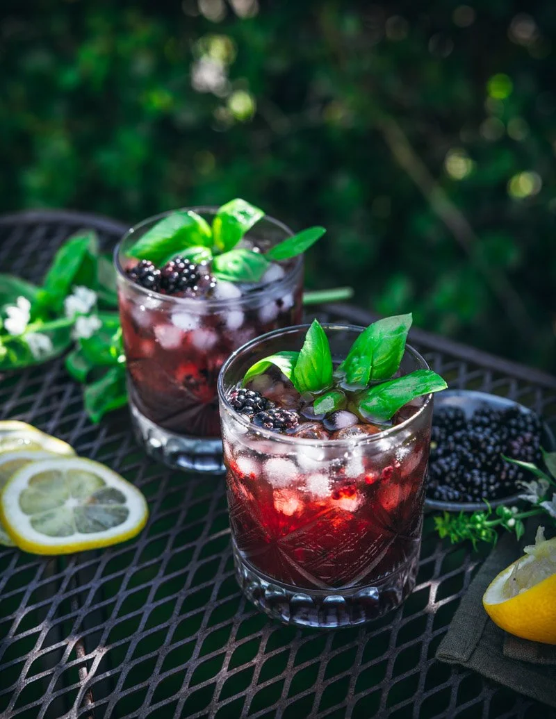Blackberry Smash Cocktail with Vodka and Fresh Basil
