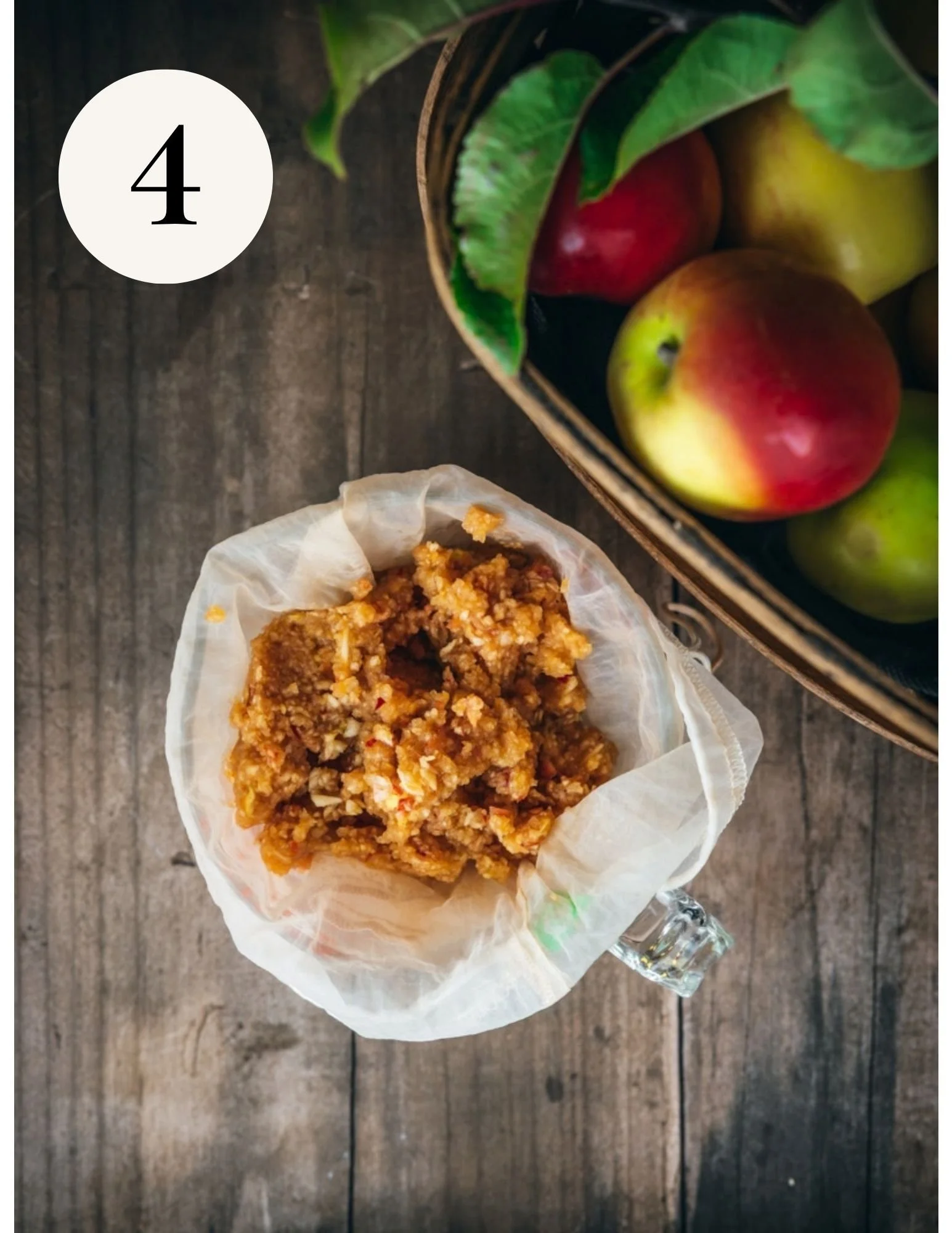 apple pulp in a nut milk bag