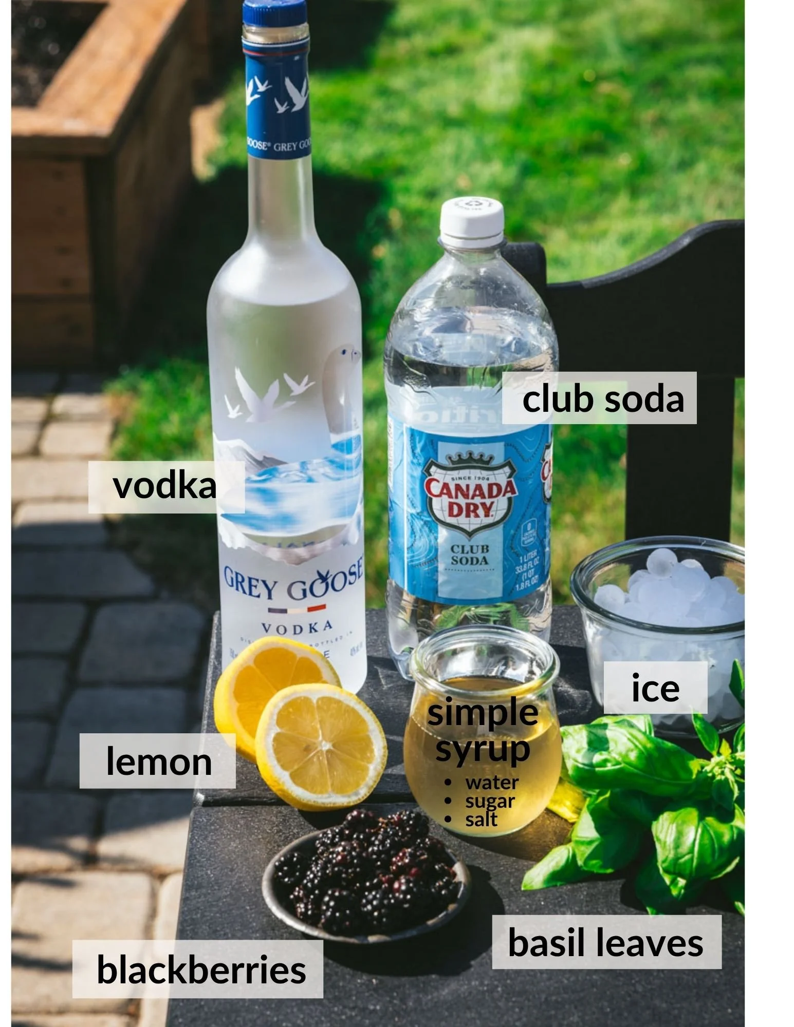 ingredients for blackberry smash cocktail