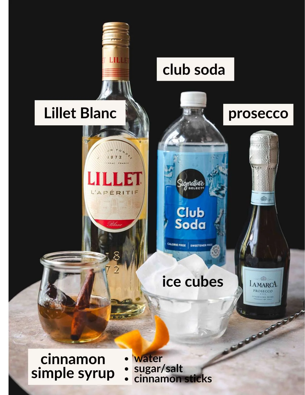Ingredients for Lillet Blanc spritz