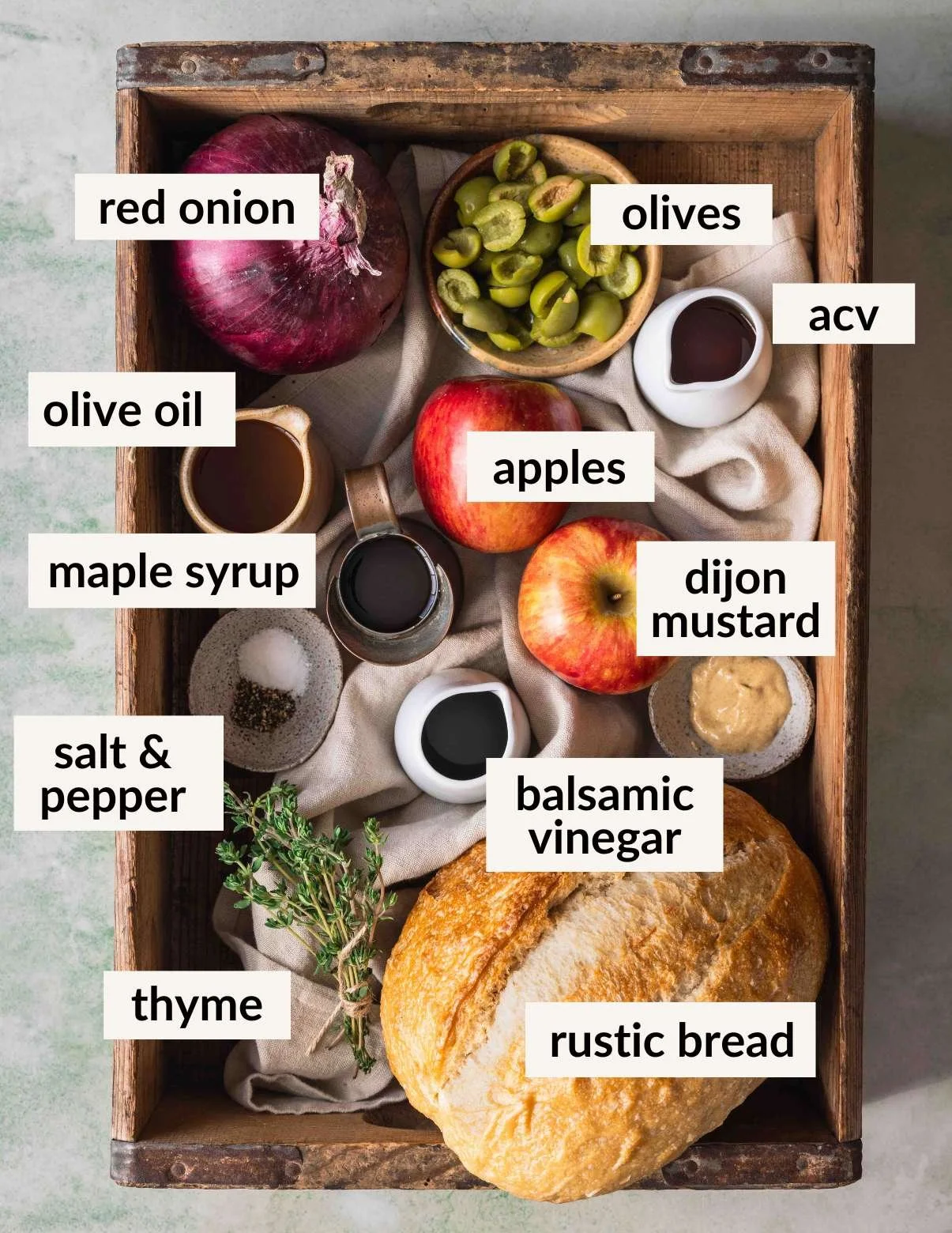 ingredients for apple panzanella salad