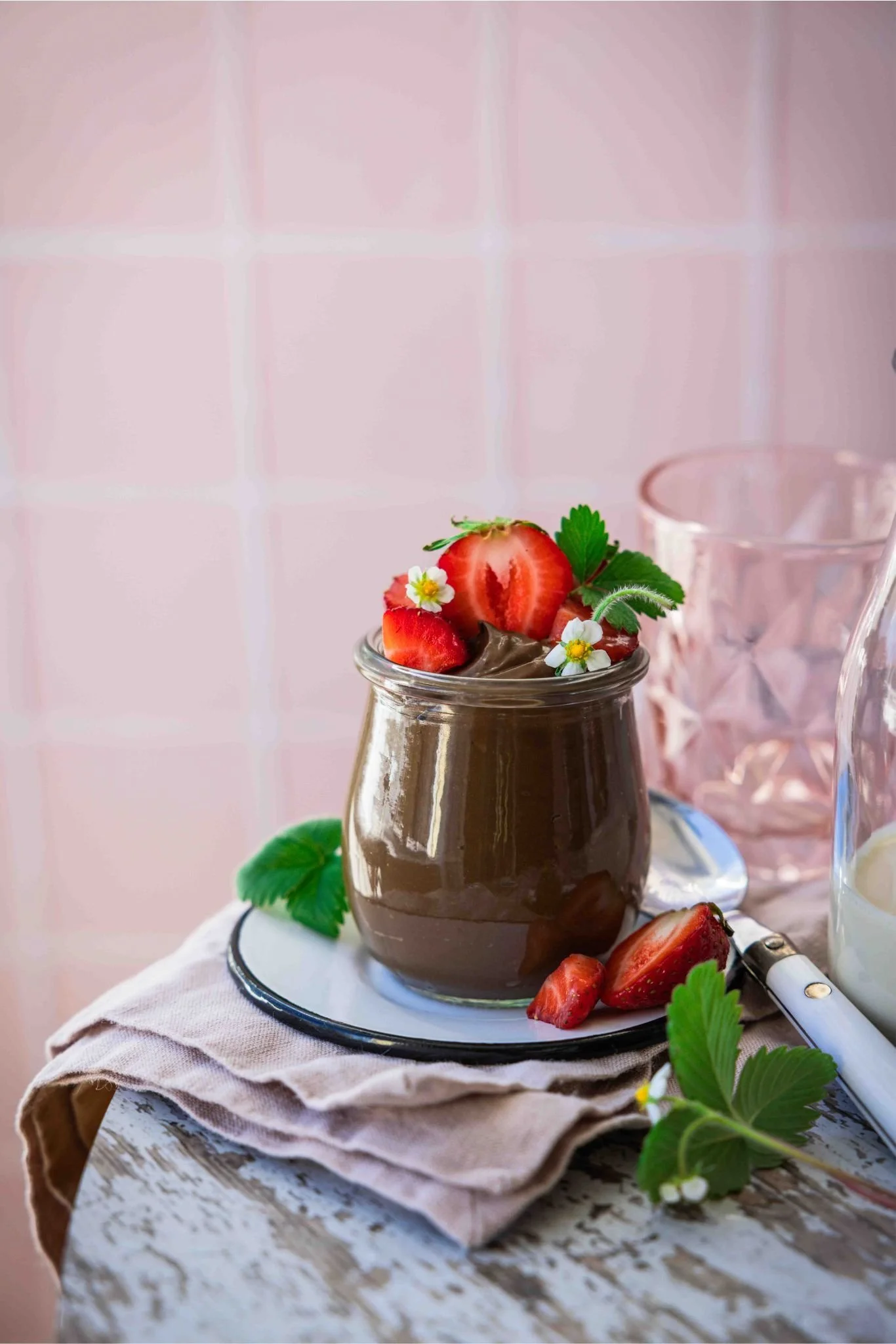 vegan avocado chocolate mousse in a jar