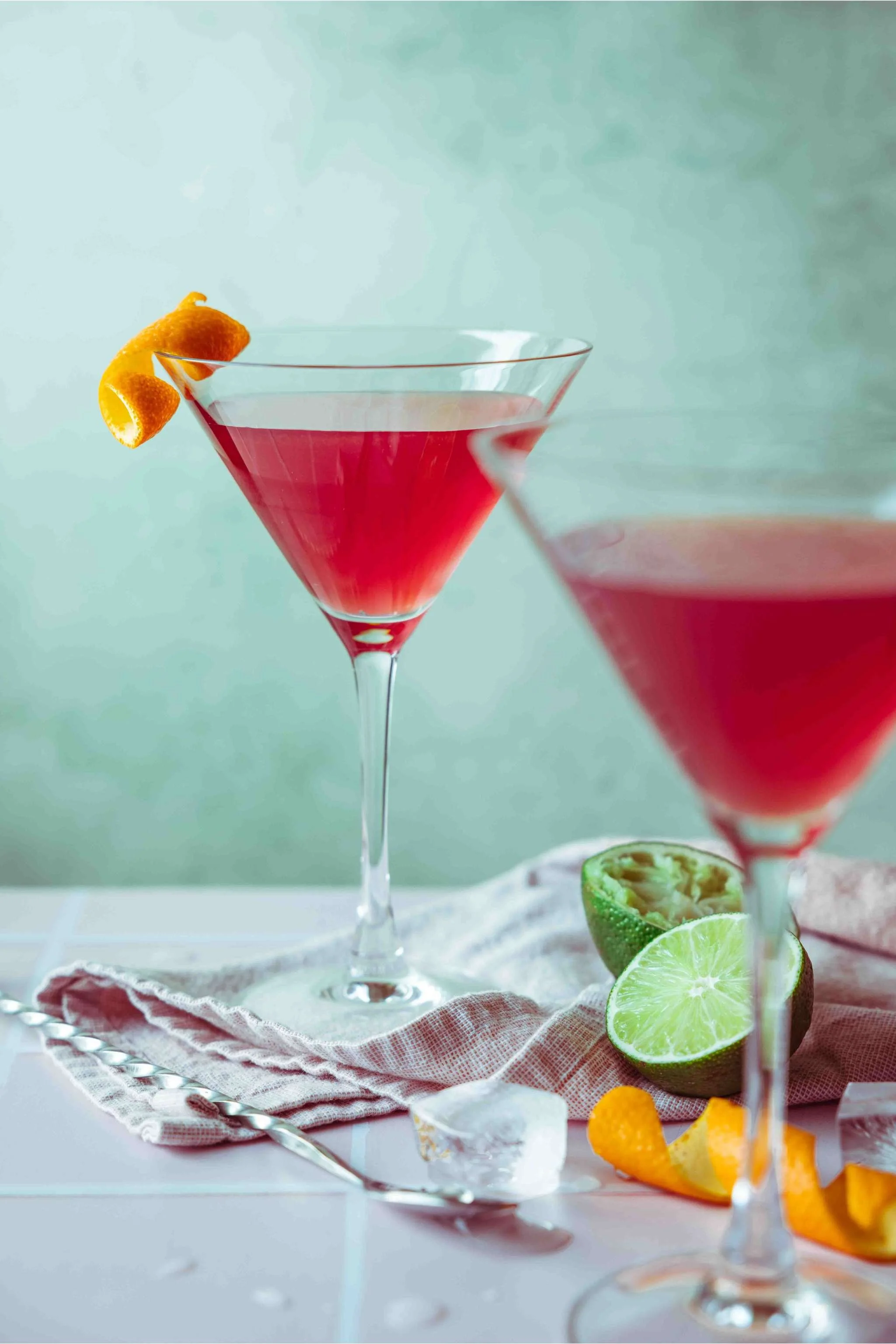 pomegranate cosmopolitan in martini glasses