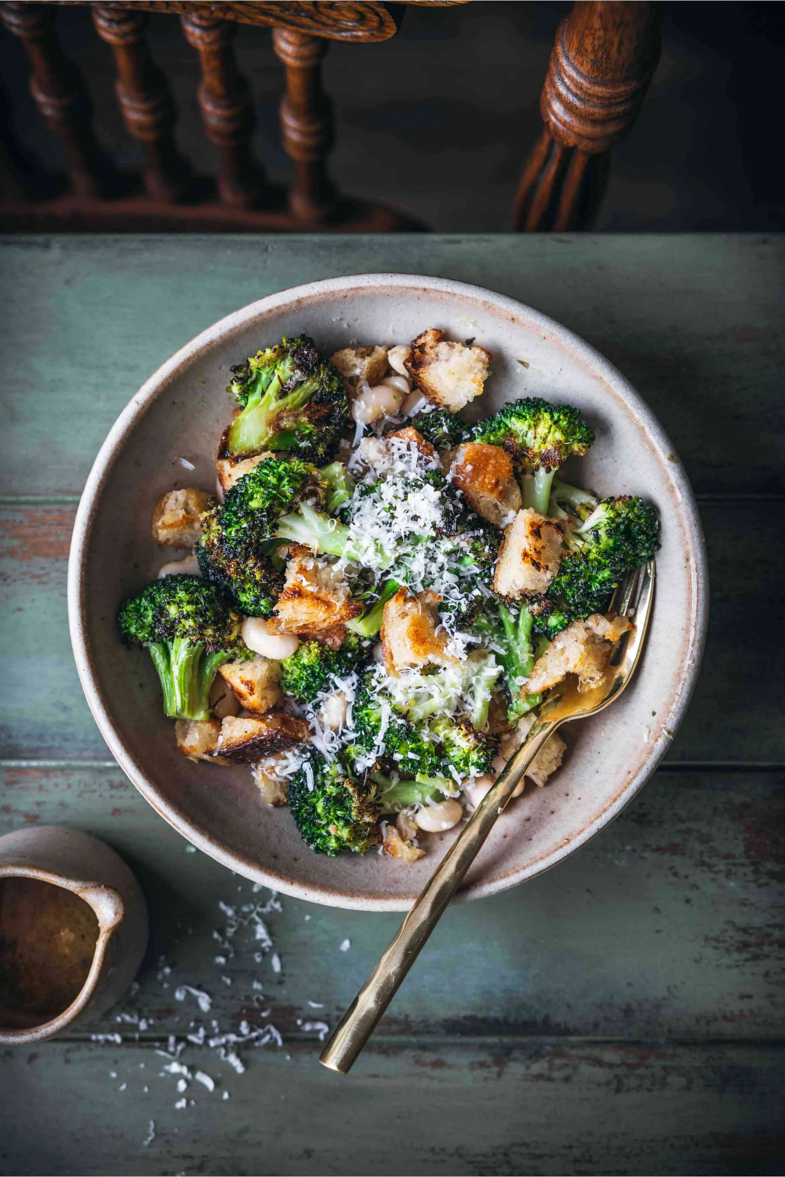 broccoli caesar salad with vegan dressing