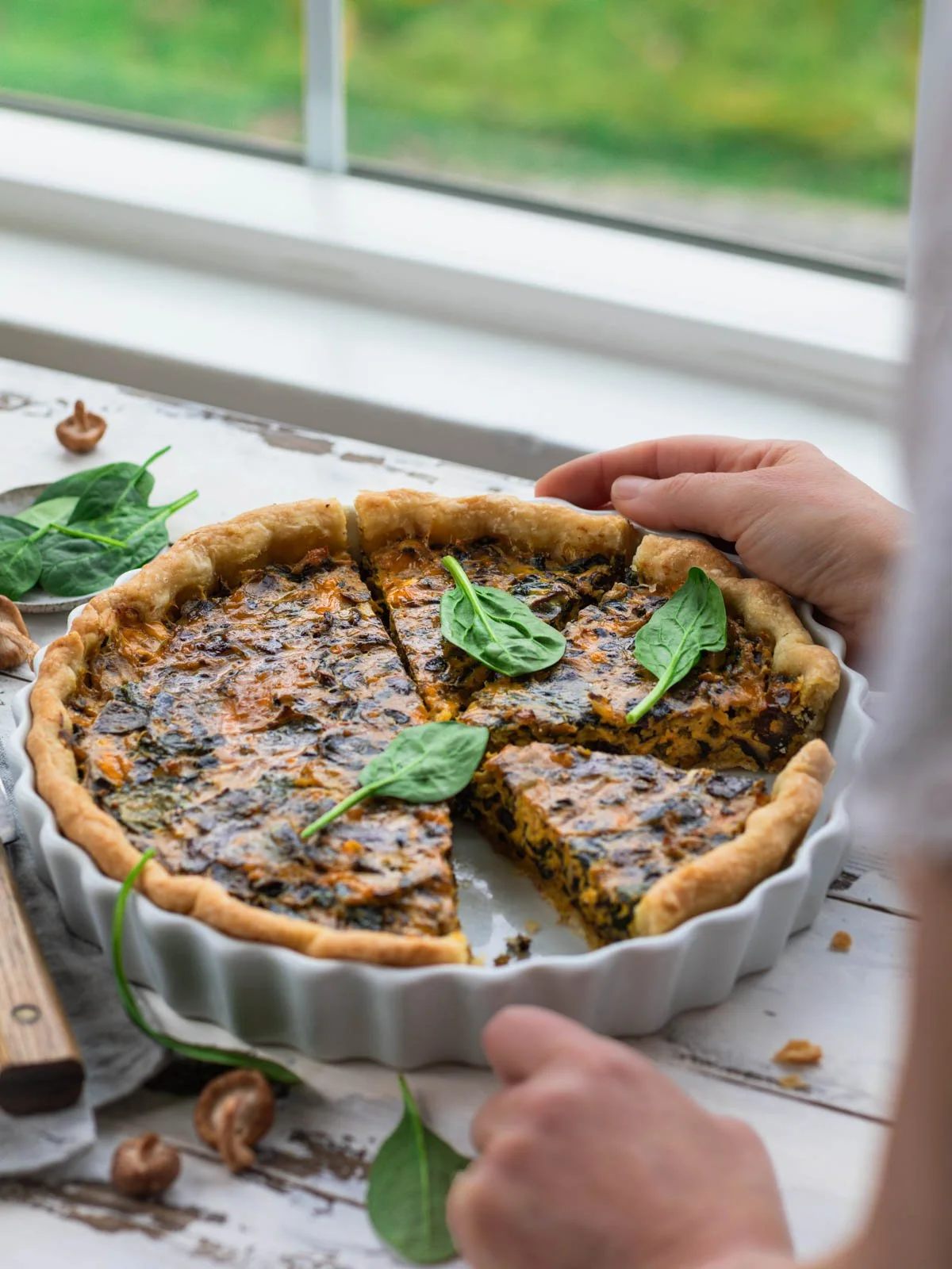 vegan bacon mushroom quiche
