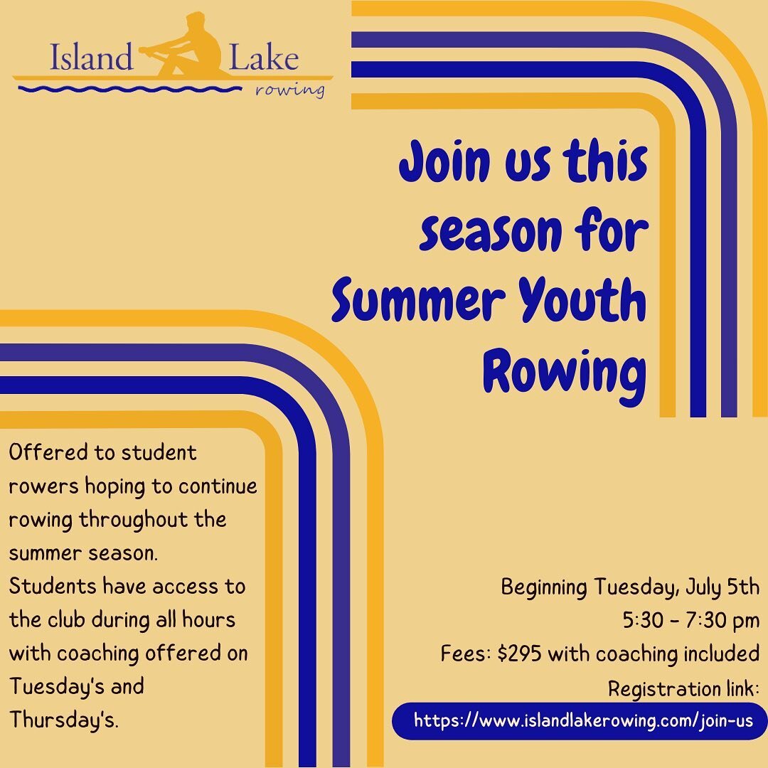 Today's program highlight is Summer Youth Rowing! Available to students looking to continue rowing throughout the summer, this program offers club access during all open hours and includes coaching on Tuesday and Thursday evenings from 5:30 pm - 7:30