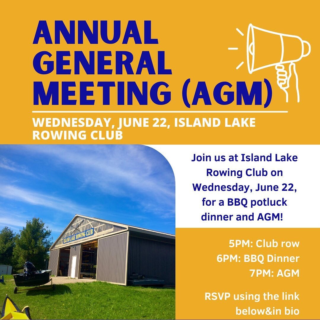 It is not too late to join us this evening, Wednesday June 22nd, for our Annual General Meeting! Stop by at 5 PM for a row, followed by a 6 PM BBQ and the AGM at 7 PM. 

RSVP using the link found here: https://docs.google.com/forms/d/e/1FAIpQLSeQfobt