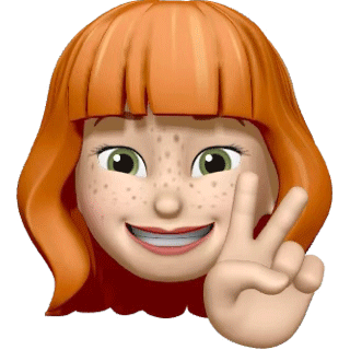 Cartoon girl with red hair making a peace sign with her right hand, smiling with freckles.