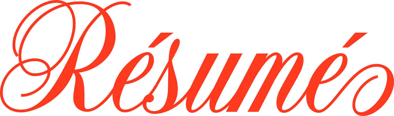 The word 'Réumé' written in elegant red cursive font on a black background.