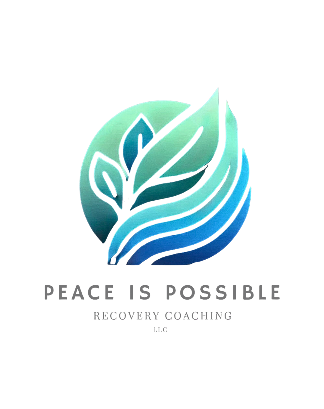 Logo featuring abstract green and blue leaves with the text 'PEACE IS POSSIBLE' and 'BLOOMBERG COACHING' underneath.
