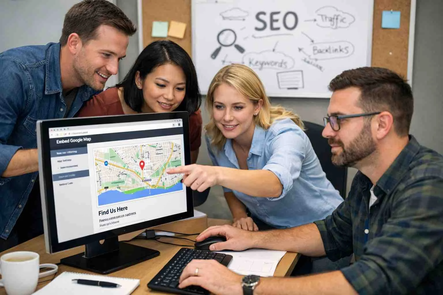 Staff around computer working on Google Maps